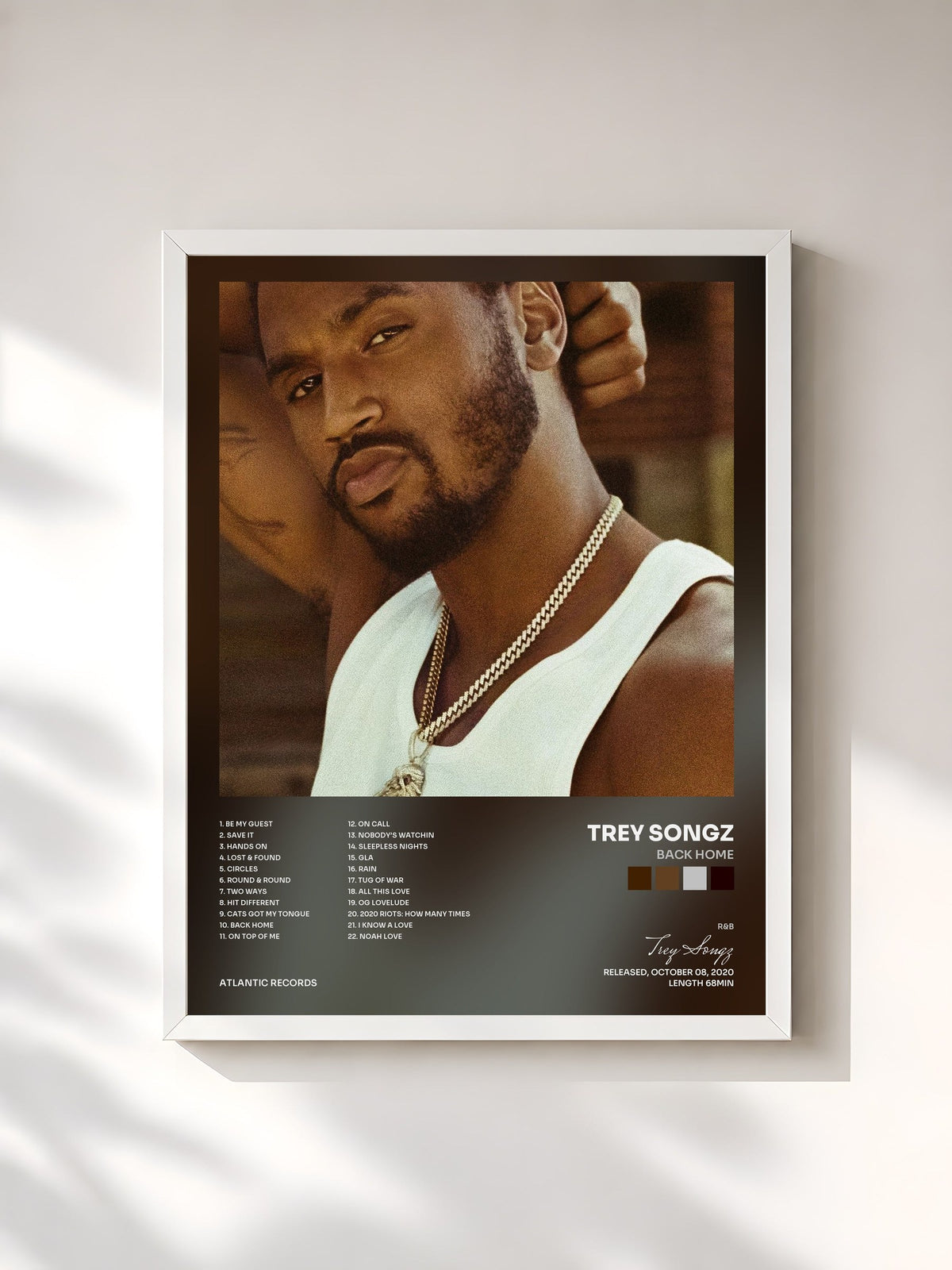 #blanc Tableau de l'album Back Home de Trey Songz, cadre blanc, imprimé et encadré en France