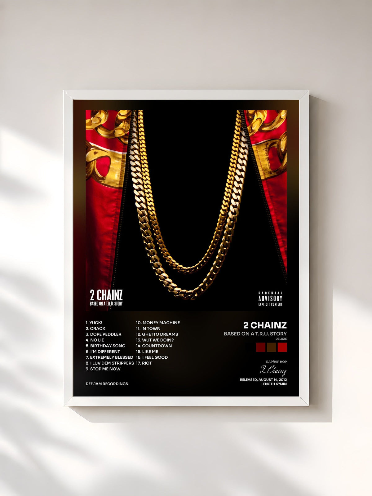 #blanc Tableau de l'album Based On A T.R.U. Story (Deluxe) de 2 Chainz, cadre blanc, imprimé et encadré en France