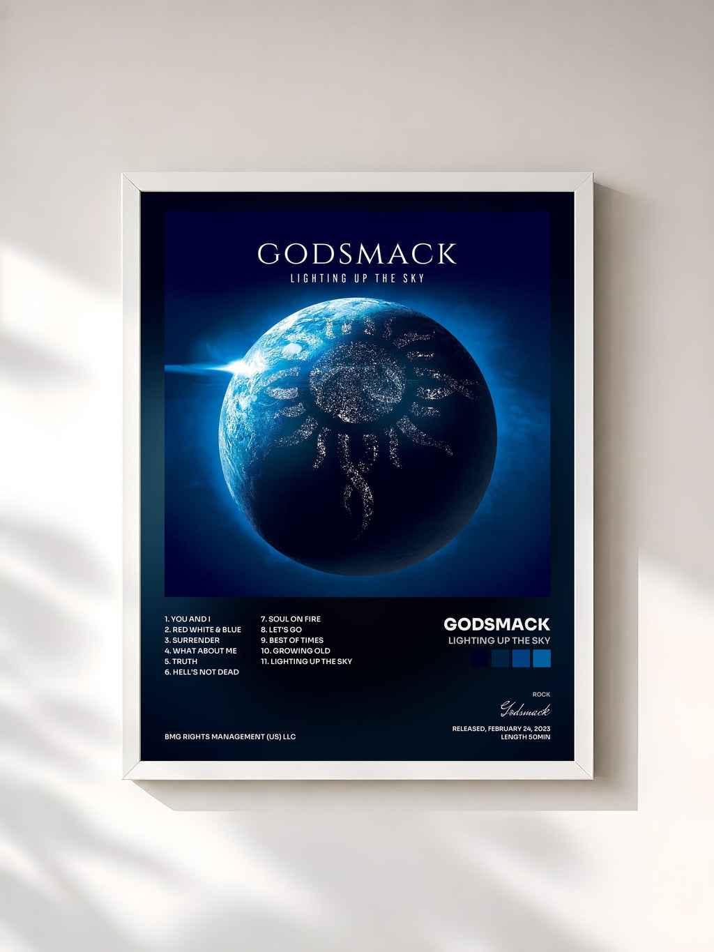 #blanc Lighting Up The Sky de Godsmack en lámina enmarcada, marco blanco, impresa y enmarcada en Francia