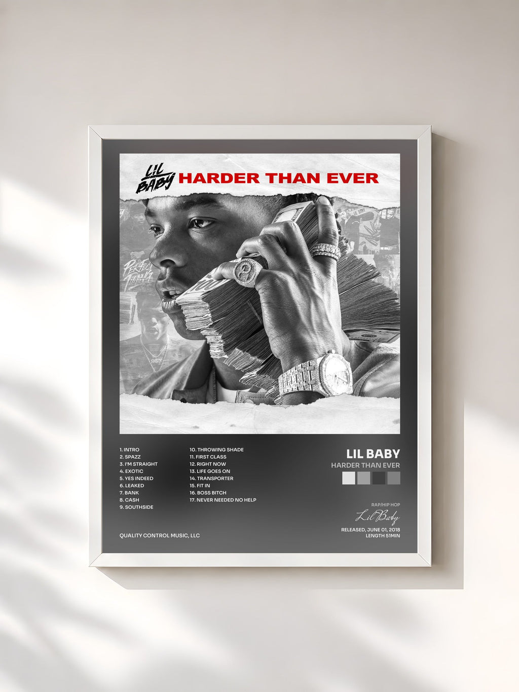 #blanc Harder Than Ever di Lil Baby in stampa incorniciata, cornice bianca, stampata e incorniciata in Francia