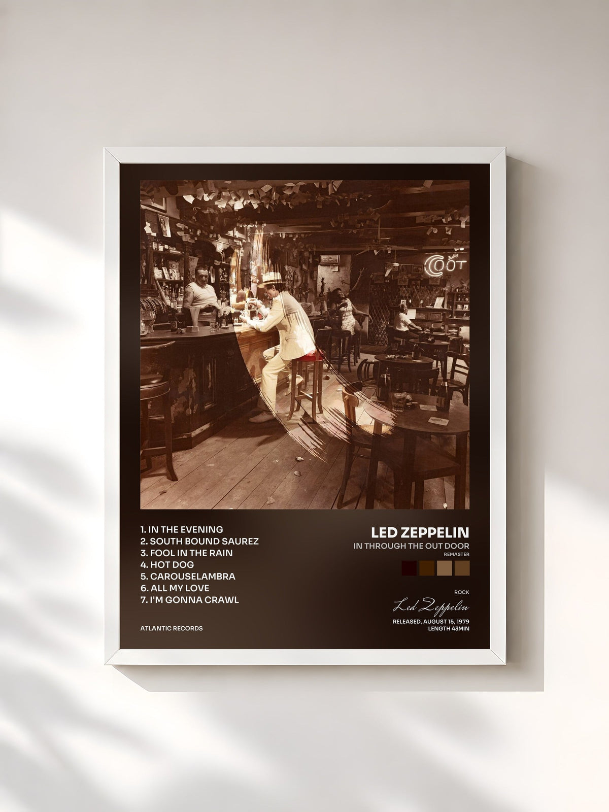 #blanc Tableau de l'album In Through the out Door (Remaster) de Led Zeppelin, cadre blanc, imprimé et encadré en France
