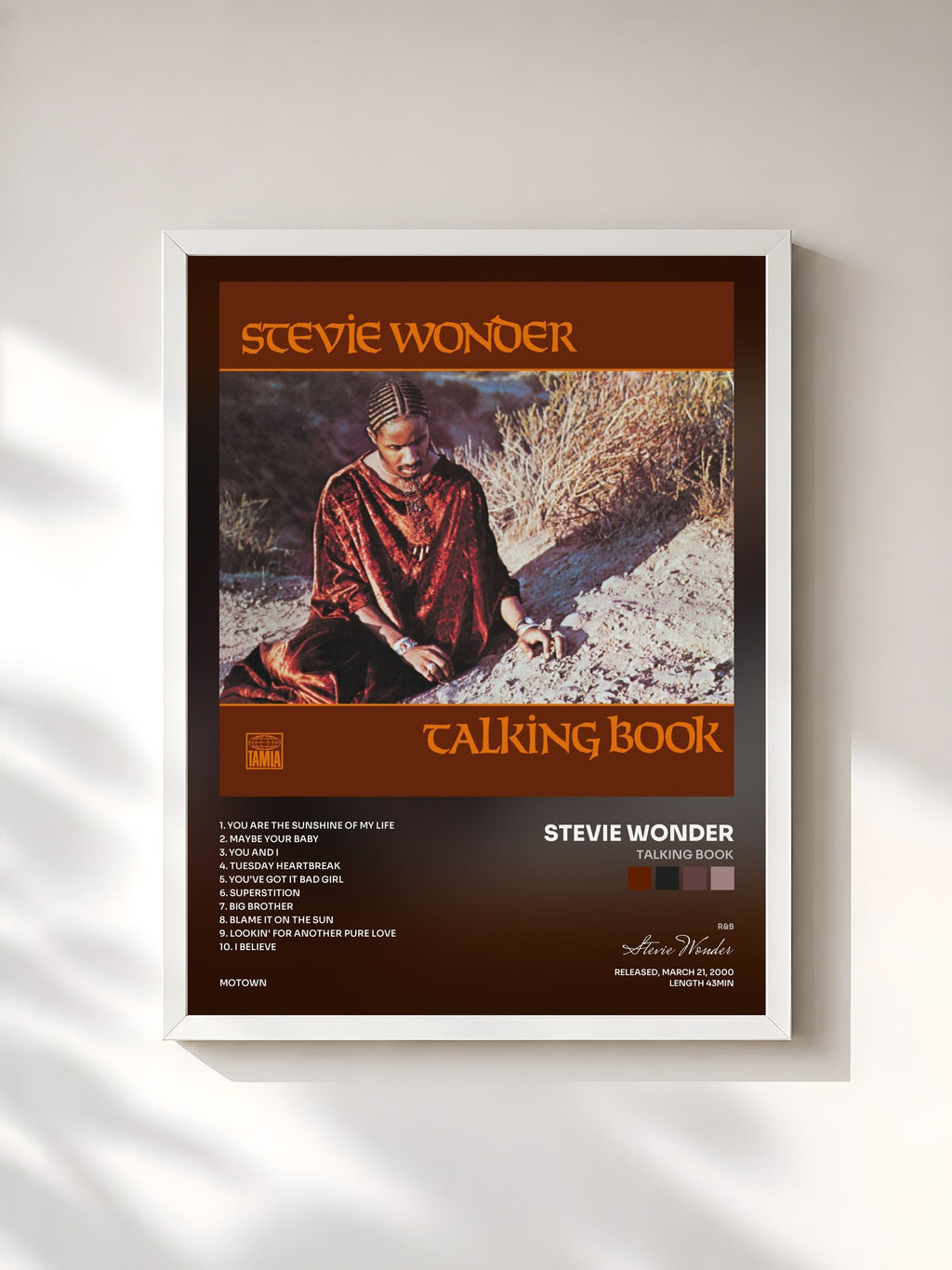 #blanc Talking Book von Stevie Wonder als gerahmter Kunstdruck, weißer Rahmen, gedruckt und gerahmt in Frankreich