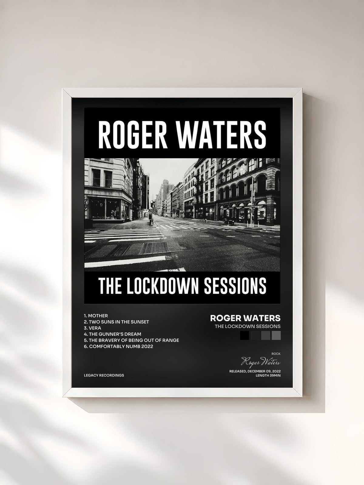#blanc Tableau de l'album The Lockdown Sessions de Roger Waters, cadre blanc, imprimé et encadré en France