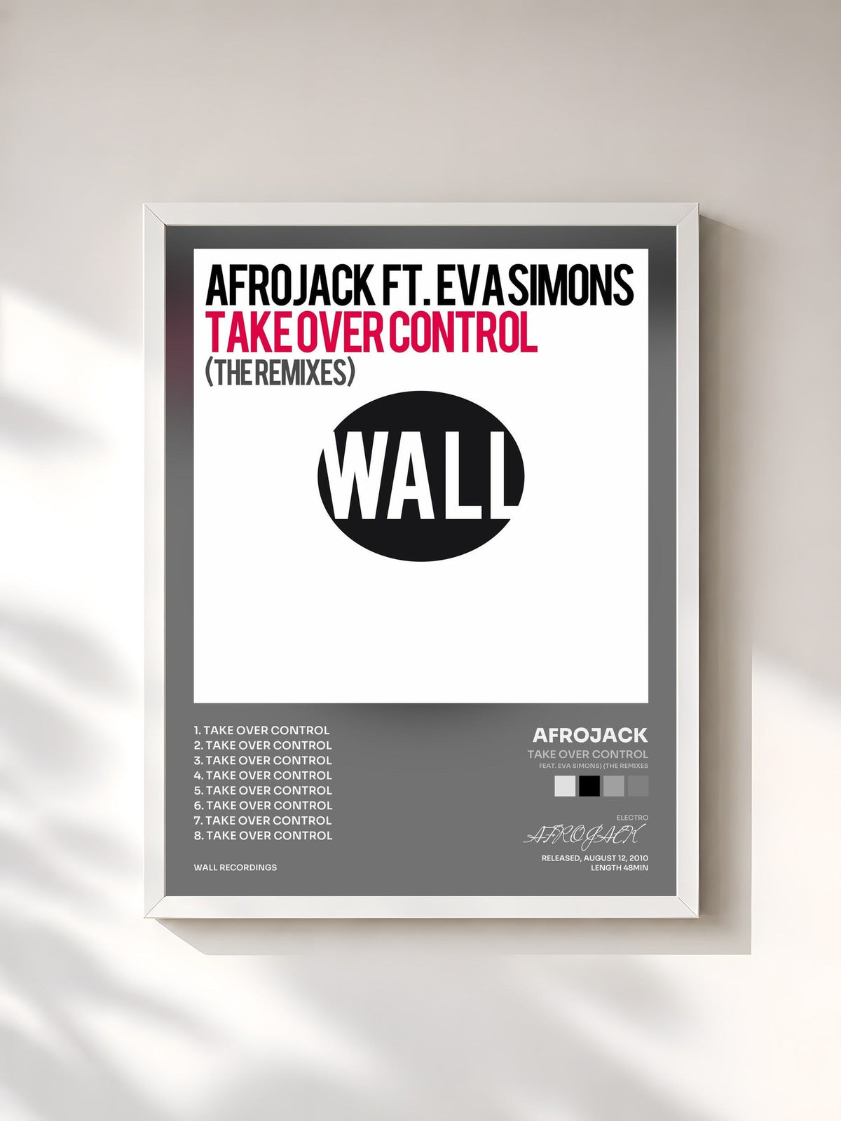 #blanc Tableau de l'album Take Over Control (feat. Eva Simons) (The Remixes) de AFROJACK, cadre blanc, imprimé et encadré en France