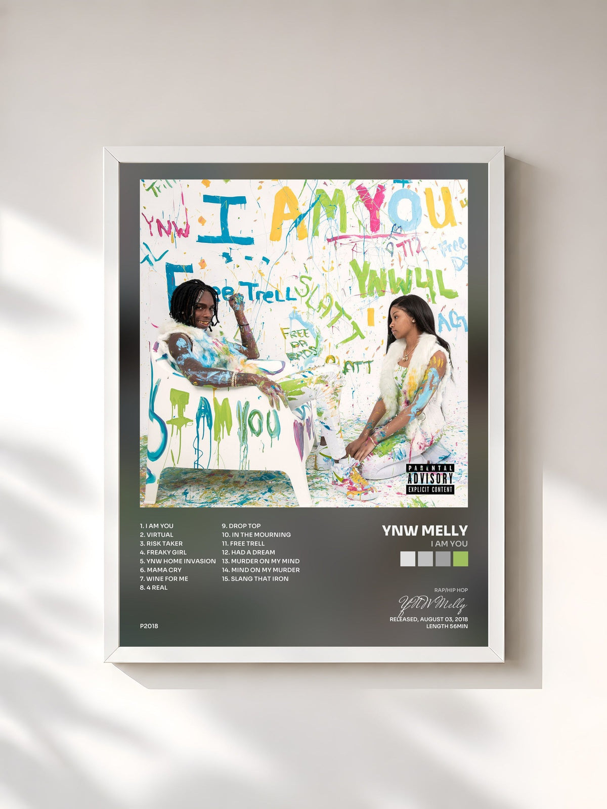 #blanc Tableau de l'album I AM YOU de YNW Melly, cadre blanc, imprimé et encadré en France
