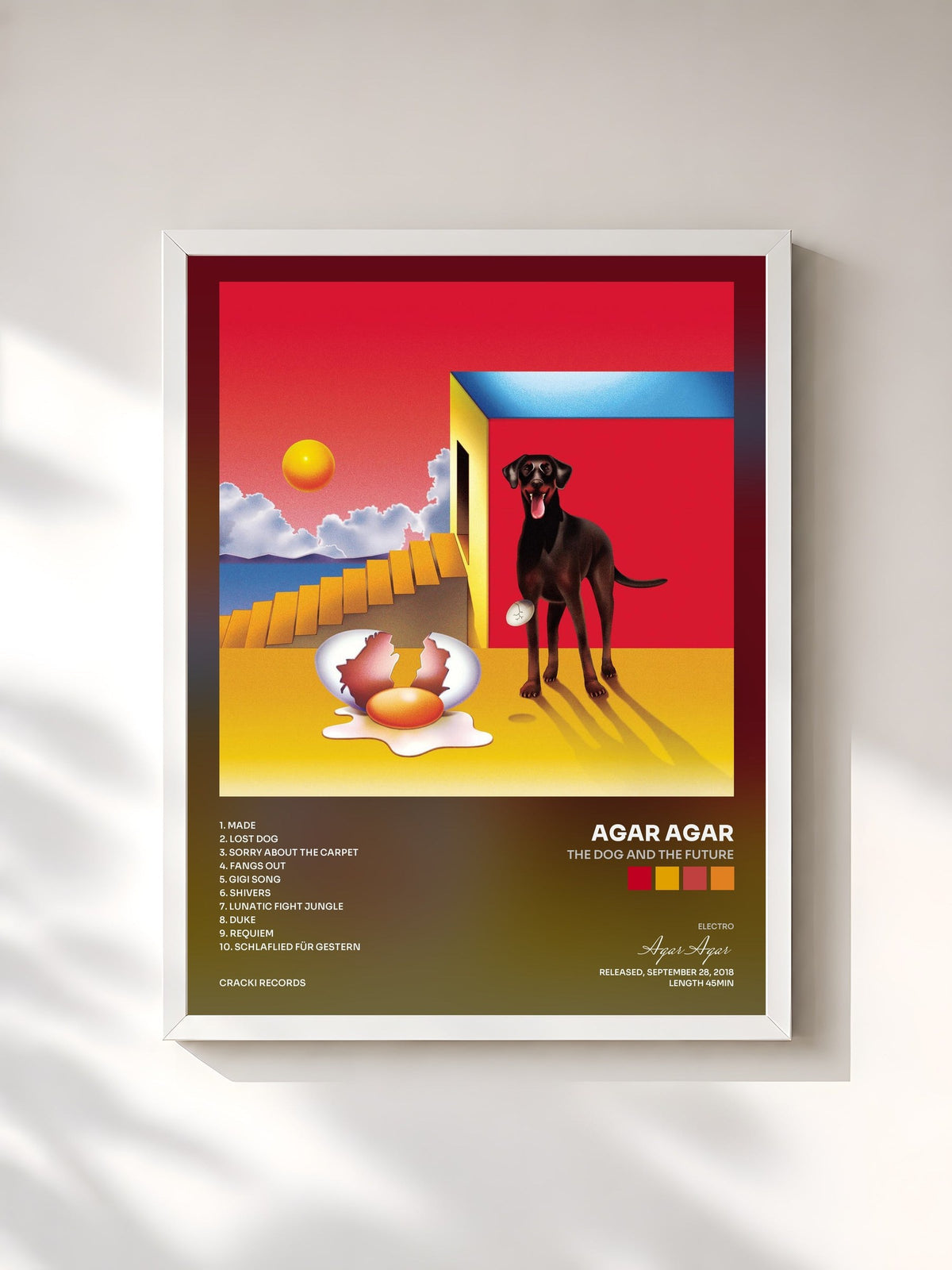 #blanc Tableau de l'album The Dog and the Future de Agar Agar, cadre blanc, imprimé et encadré en France