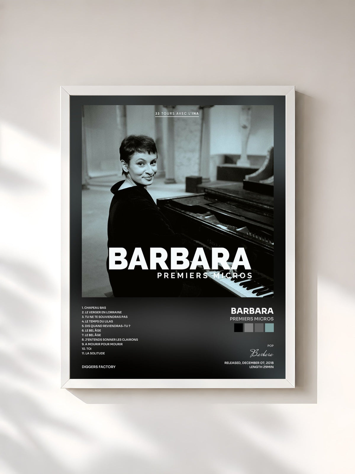 #blanc Tableau de l'album Premiers Micros de Barbara, cadre blanc, imprimé et encadré en France