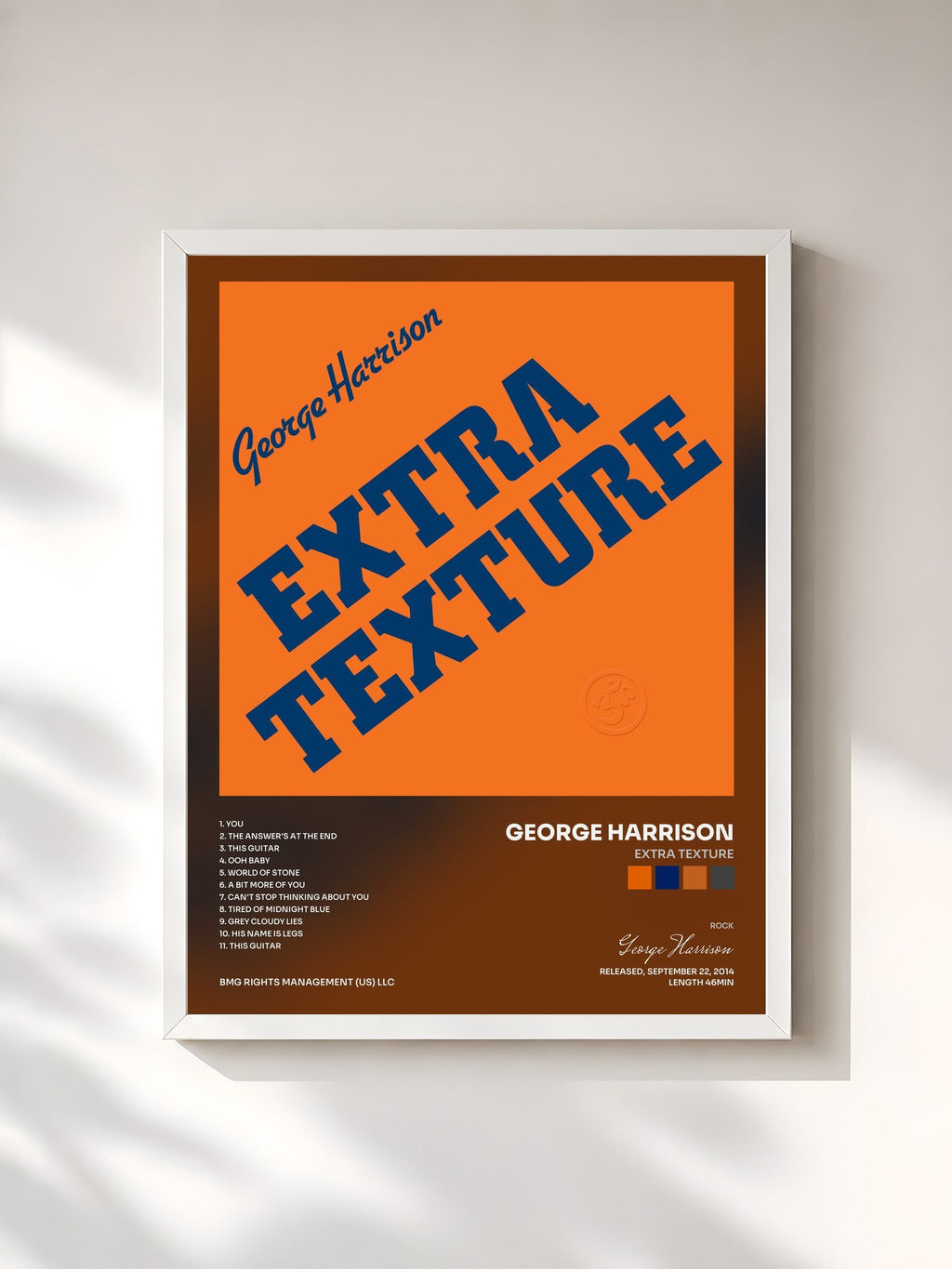 #blanc Tableau de l'album Extra Texture de George Harrison, cadre blanc, imprimé et encadré en France