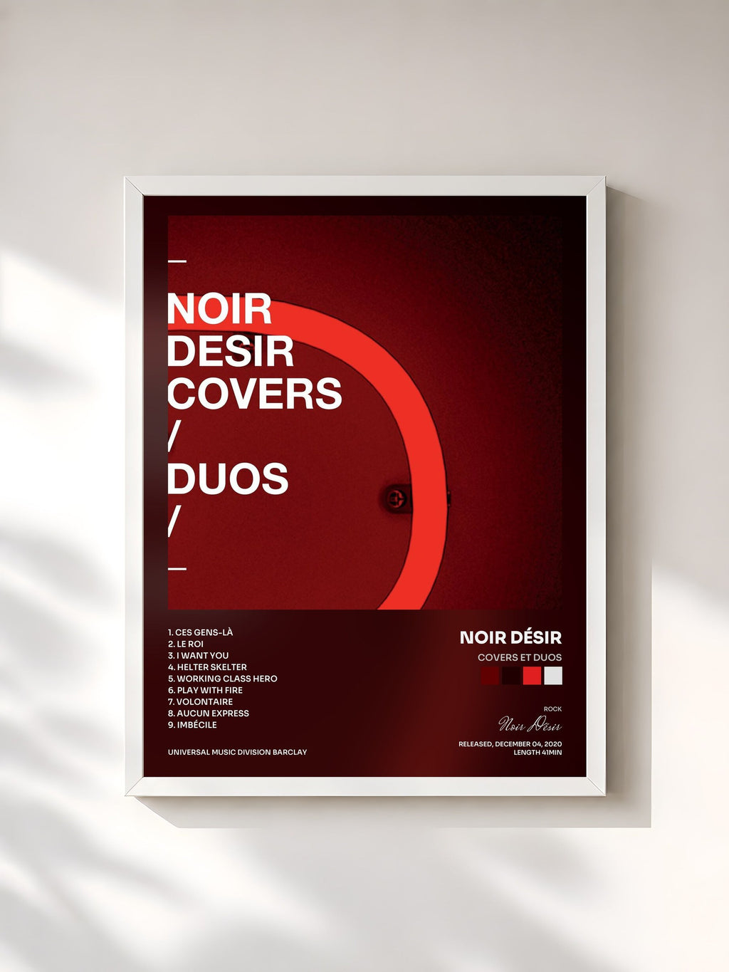 #blanc Tableau de l'album Covers et duos de Noir Désir, cadre blanc, imprimé et encadré en France