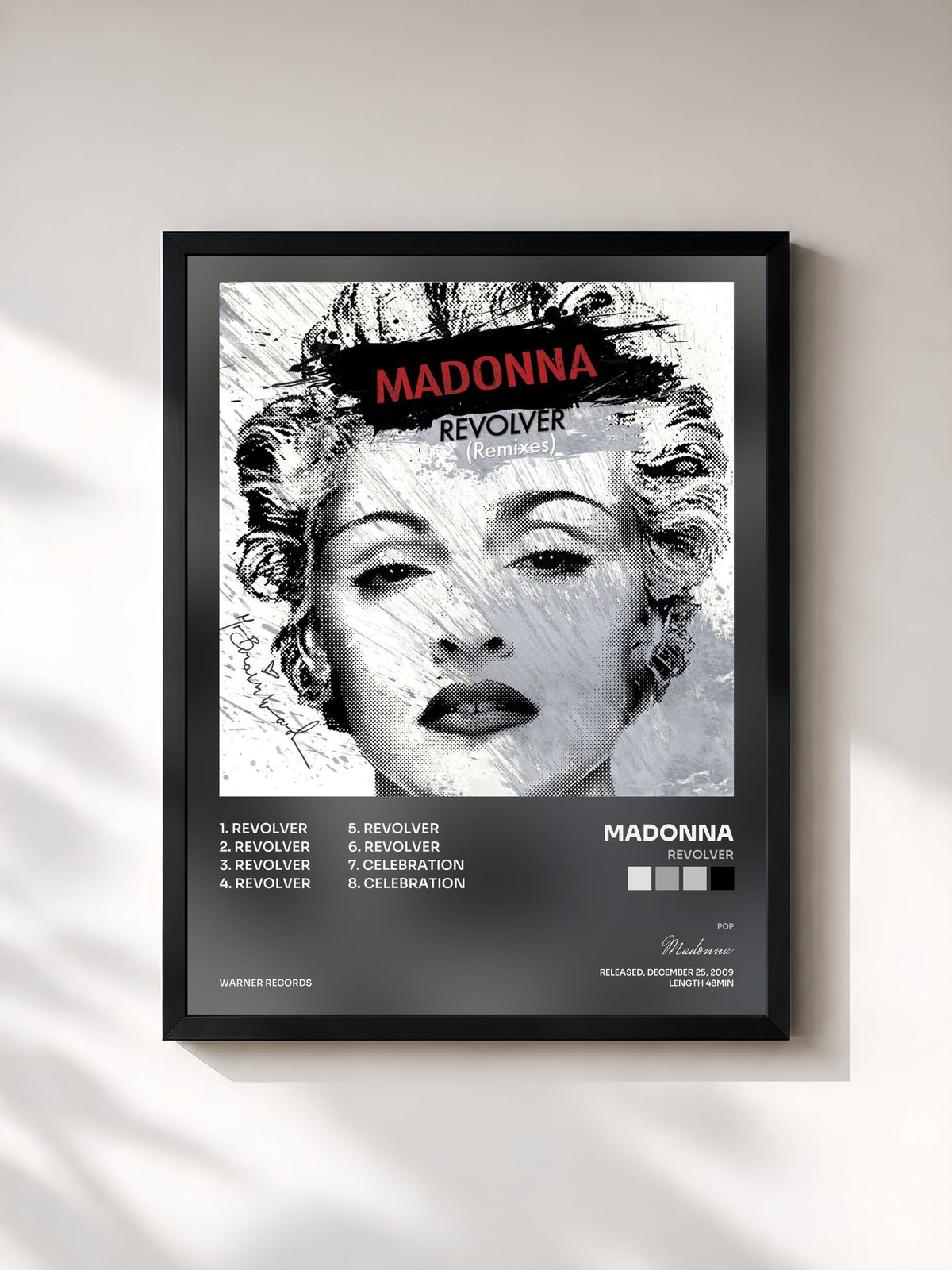 #noir Tableau de l'album Revolver de Madonna, cadre noir, imprimé et encadré en France