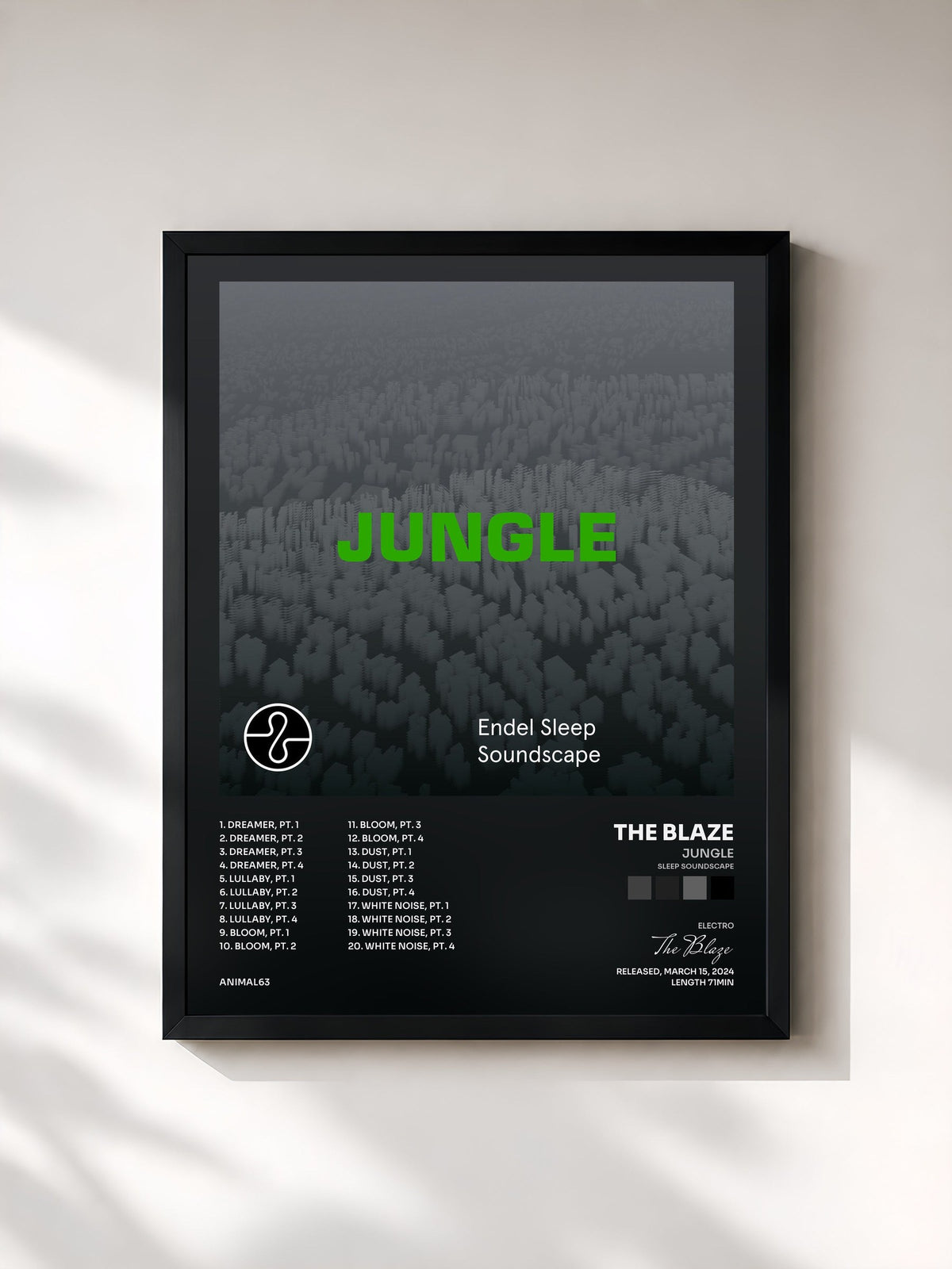 #noir JUNGLE (Sleep Soundscape) by The Blaze as a framed art print, black frame, printed and framed in France