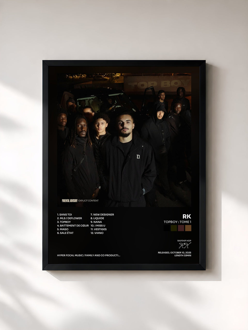 #noir Tableau de l'album TOPBOY: Tome 1 de RK, cadre noir, imprimé et encadré en France