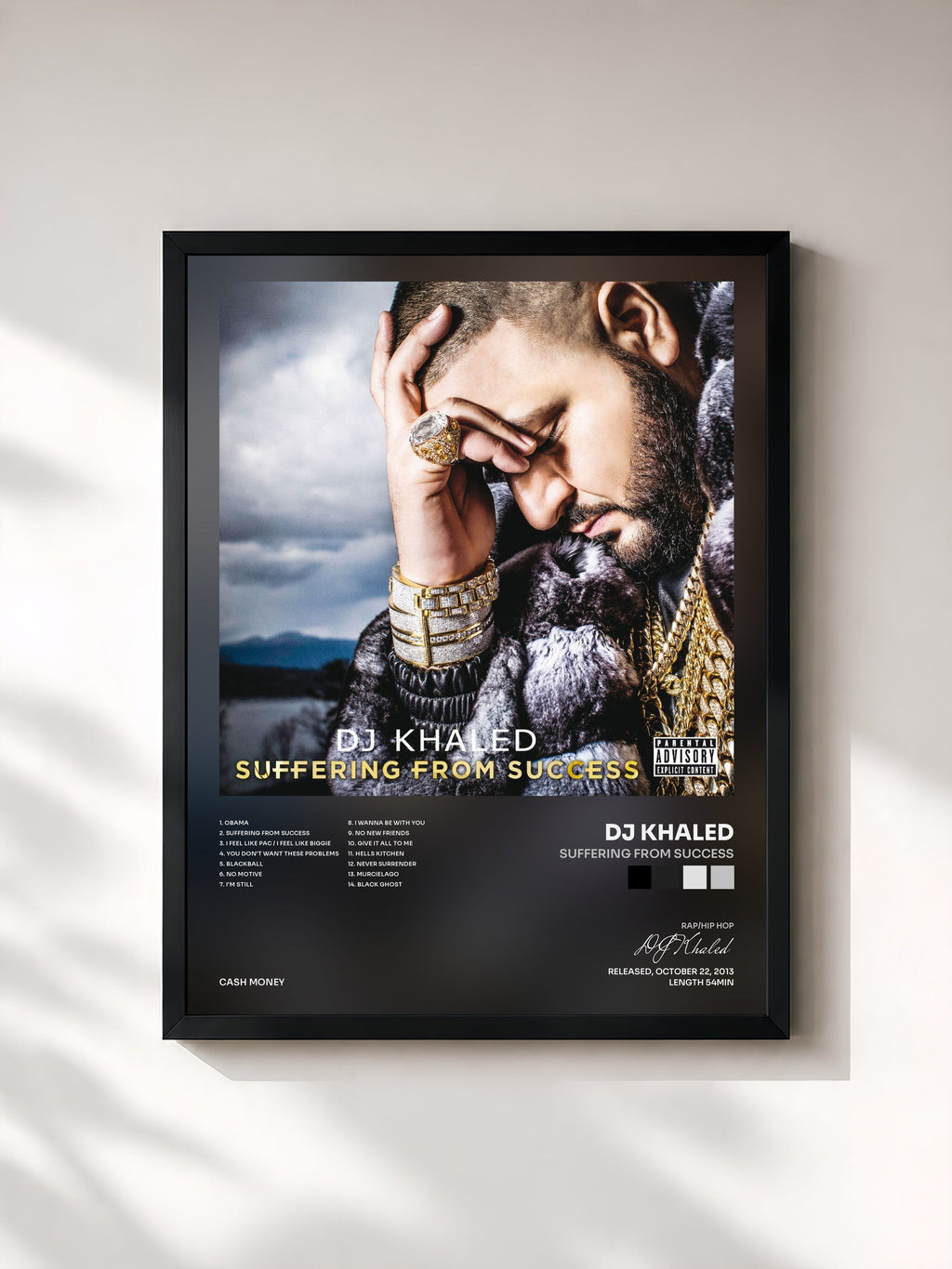 #noir Suffering From Success di DJ Khaled in stampa incorniciata, cornice nera, stampata e incorniciata in Francia