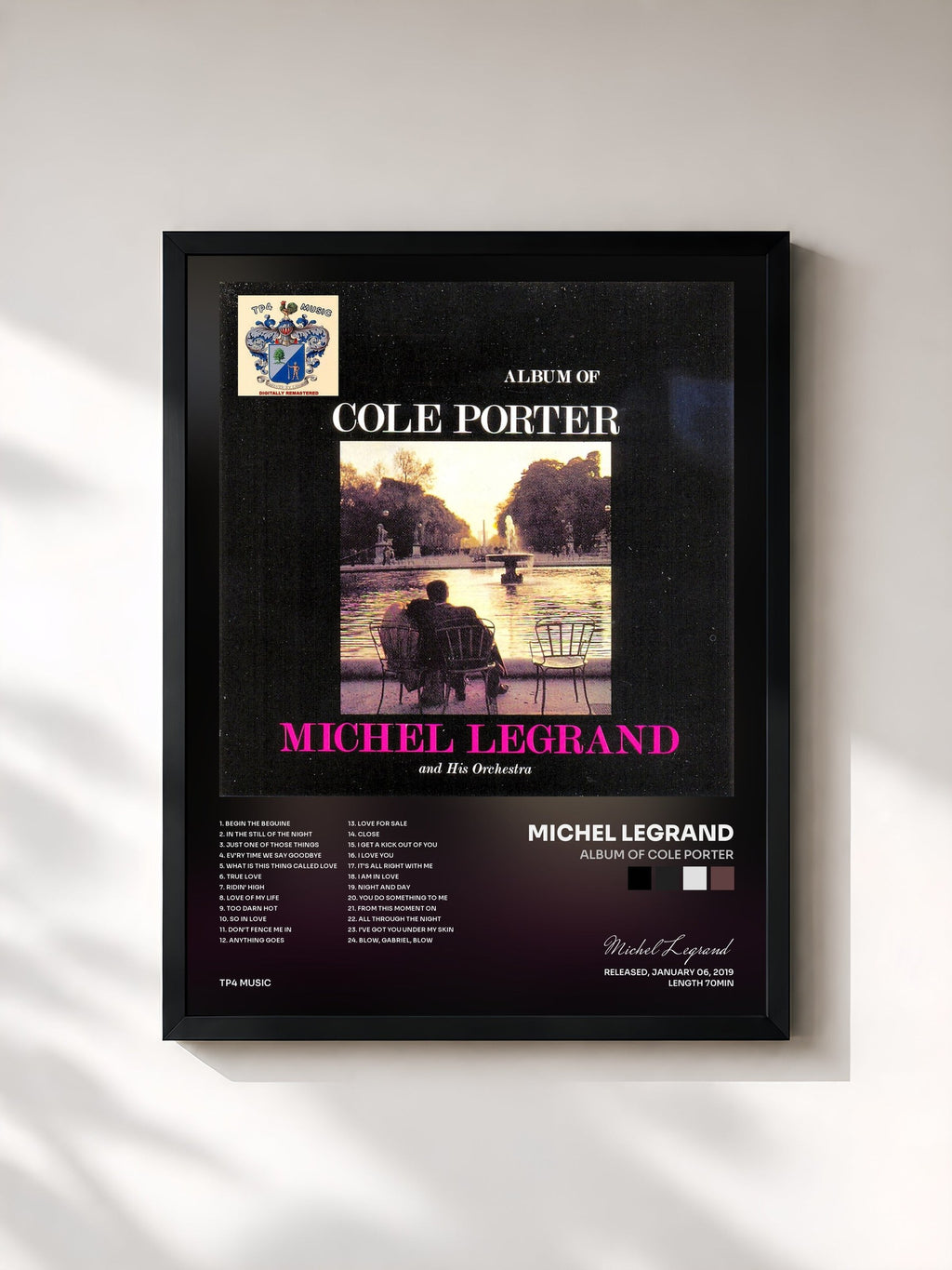 #noir Album of Cole Porter di Michel Legrand in stampa incorniciata, cornice nera, stampata e incorniciata in Francia