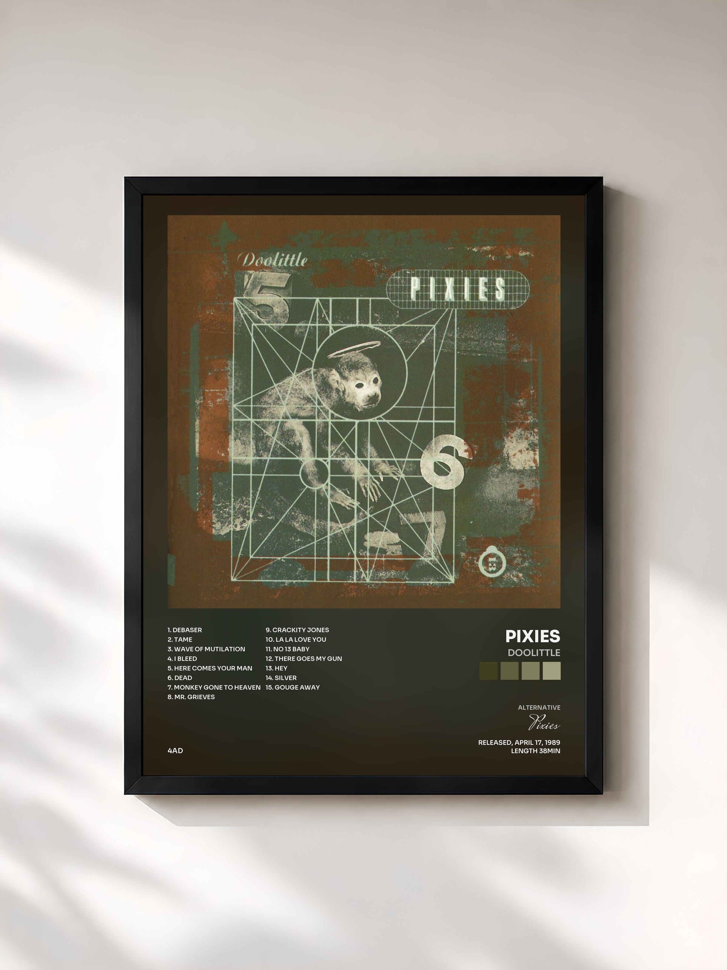 #noir Tableau de l'album Doolittle de Pixies, cadre noir, imprimé et encadré en France