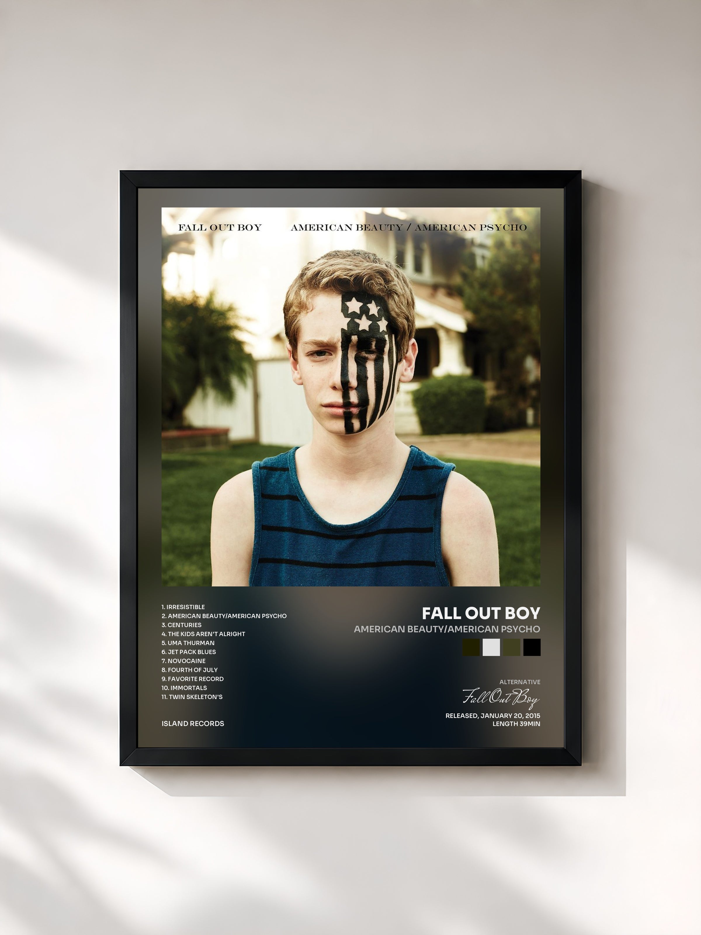 #noir Tableau de l'album American Beauty/American Psycho de Fall Out Boy, cadre noir, imprimé et encadré en France