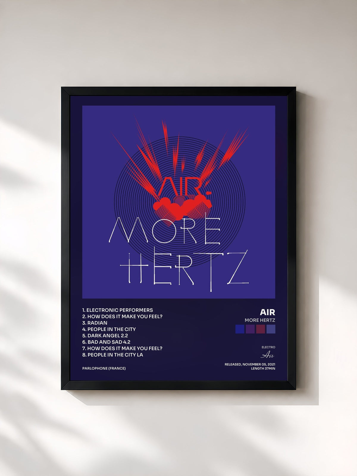 #noir Tableau de l'album More Hertz de Air, cadre noir, imprimé et encadré en France