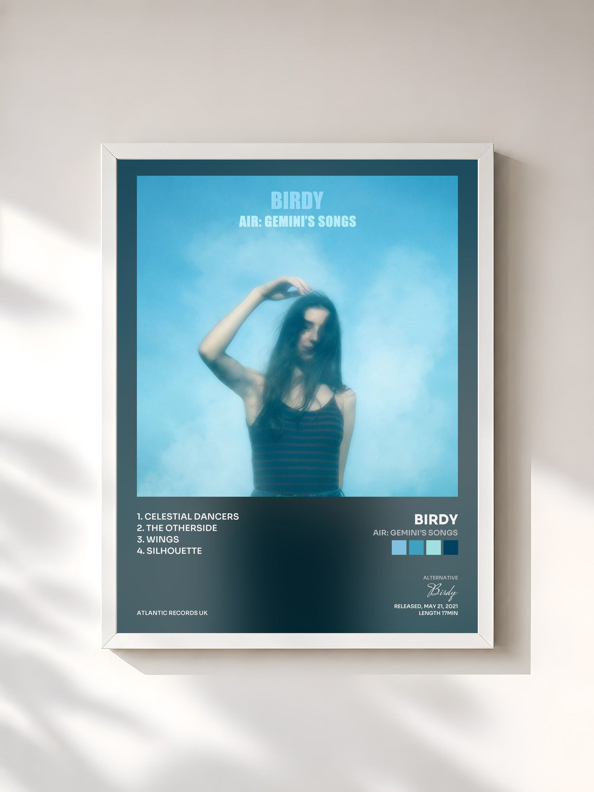 #blanc Tableau de l'album Air: Gemini’s Songs de Birdy, cadre blanc, imprimé et encadré en France
