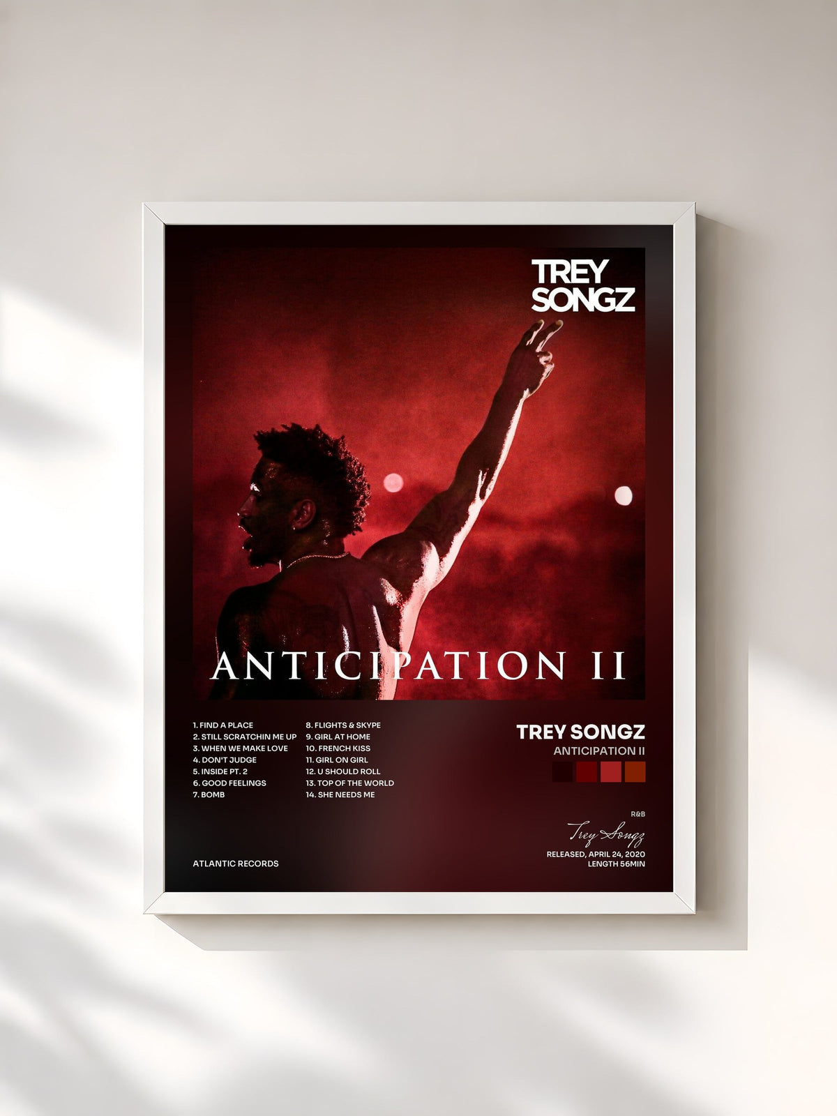 #blanc Tableau de l'album Anticipation II de Trey Songz, cadre blanc, imprimé et encadré en France