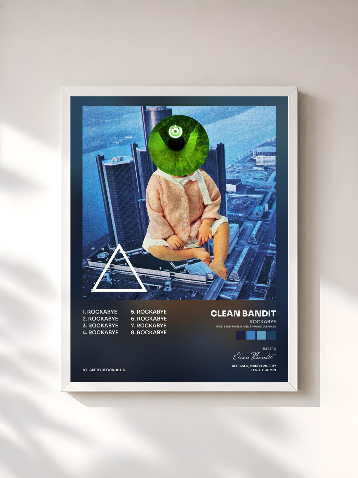#blanc Tableau de l'album Rockabye (feat. Sean Paul & Anne-Marie) (Remixes) de Clean Bandit, cadre blanc, imprimé et encadré en France