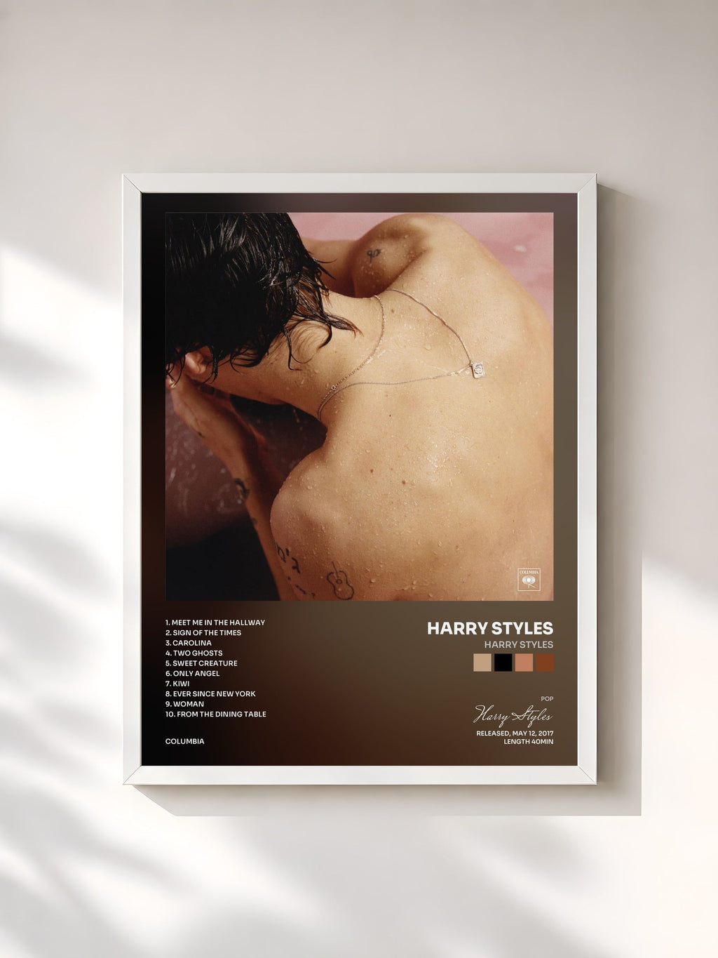 #blanc Tableau de l'album Harry Styles de Harry Styles, cadre blanc, imprimé et encadré en France