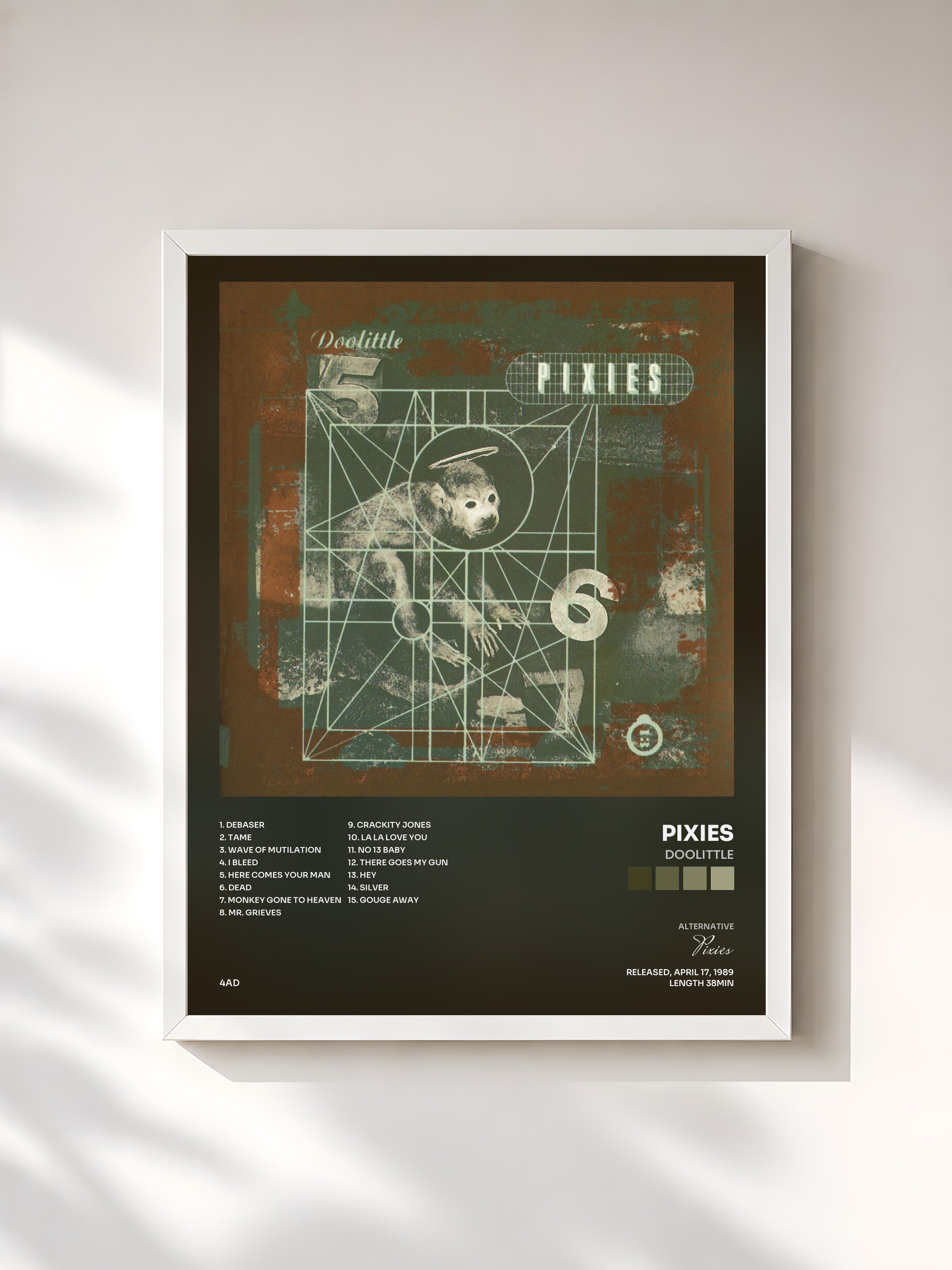 #blanc Tableau de l'album Doolittle de Pixies, cadre blanc, imprimé et encadré en France