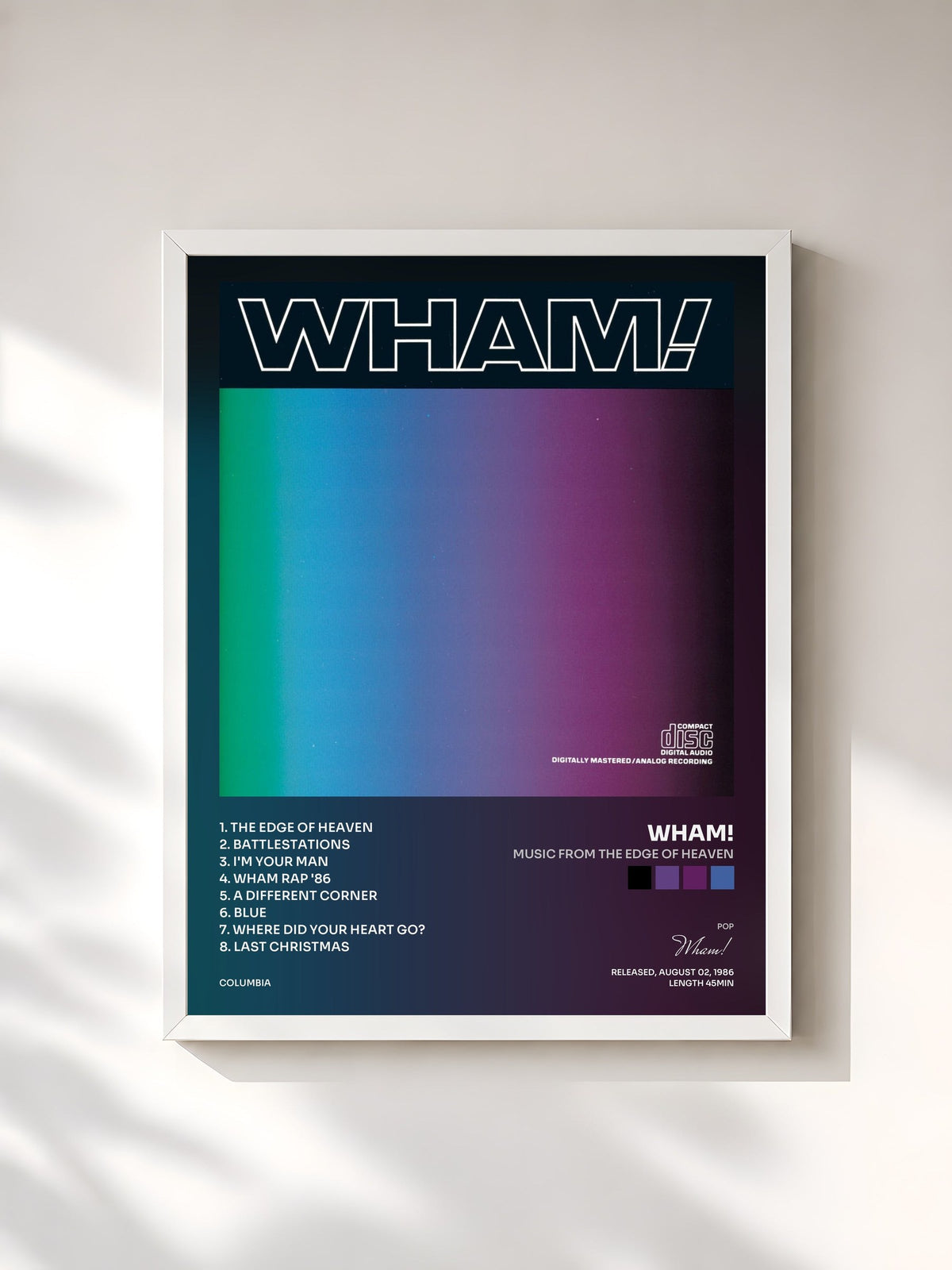 #blanc Music From The Edge Of Heaven von Wham! als gerahmter Kunstdruck, weißer Rahmen, gedruckt und gerahmt in Frankreich