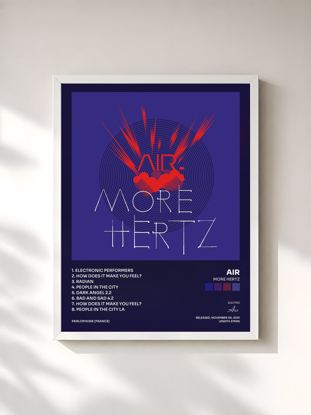#blanc Tableau de l'album More Hertz de Air, cadre blanc, imprimé et encadré en France