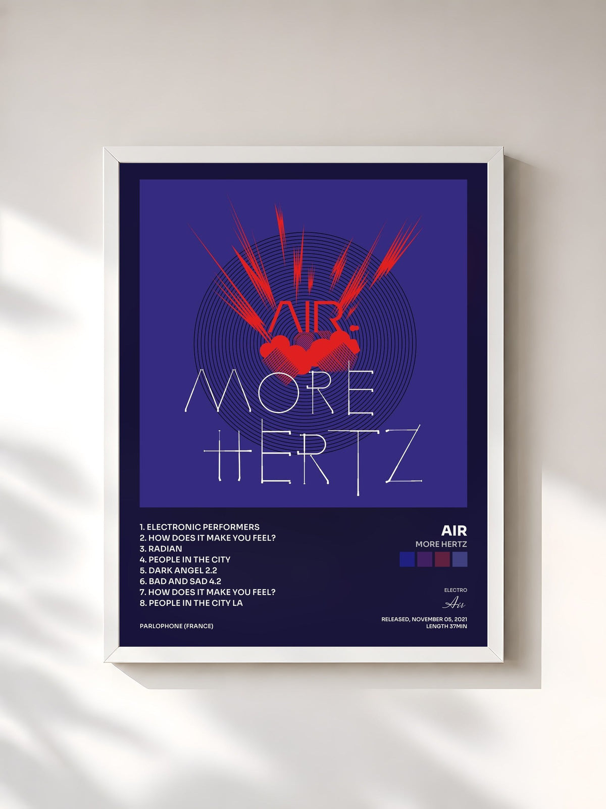 #blanc Tableau de l'album More Hertz de Air, cadre blanc, imprimé et encadré en France