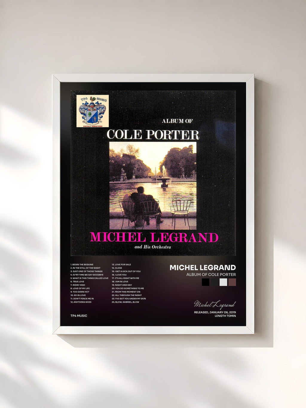 #blanc Album of Cole Porter di Michel Legrand in stampa incorniciata, cornice bianca, stampata e incorniciata in Francia