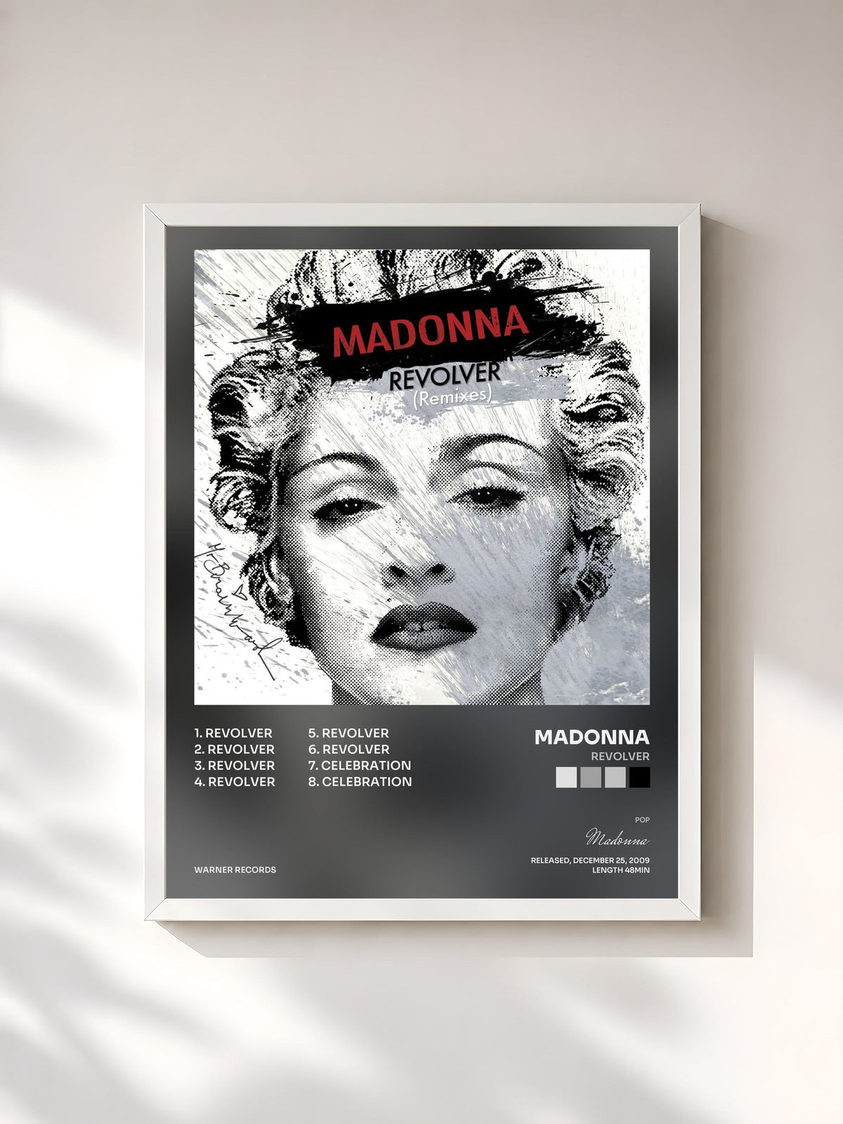 #blanc Tableau de l'album Revolver de Madonna, cadre blanc, imprimé et encadré en France