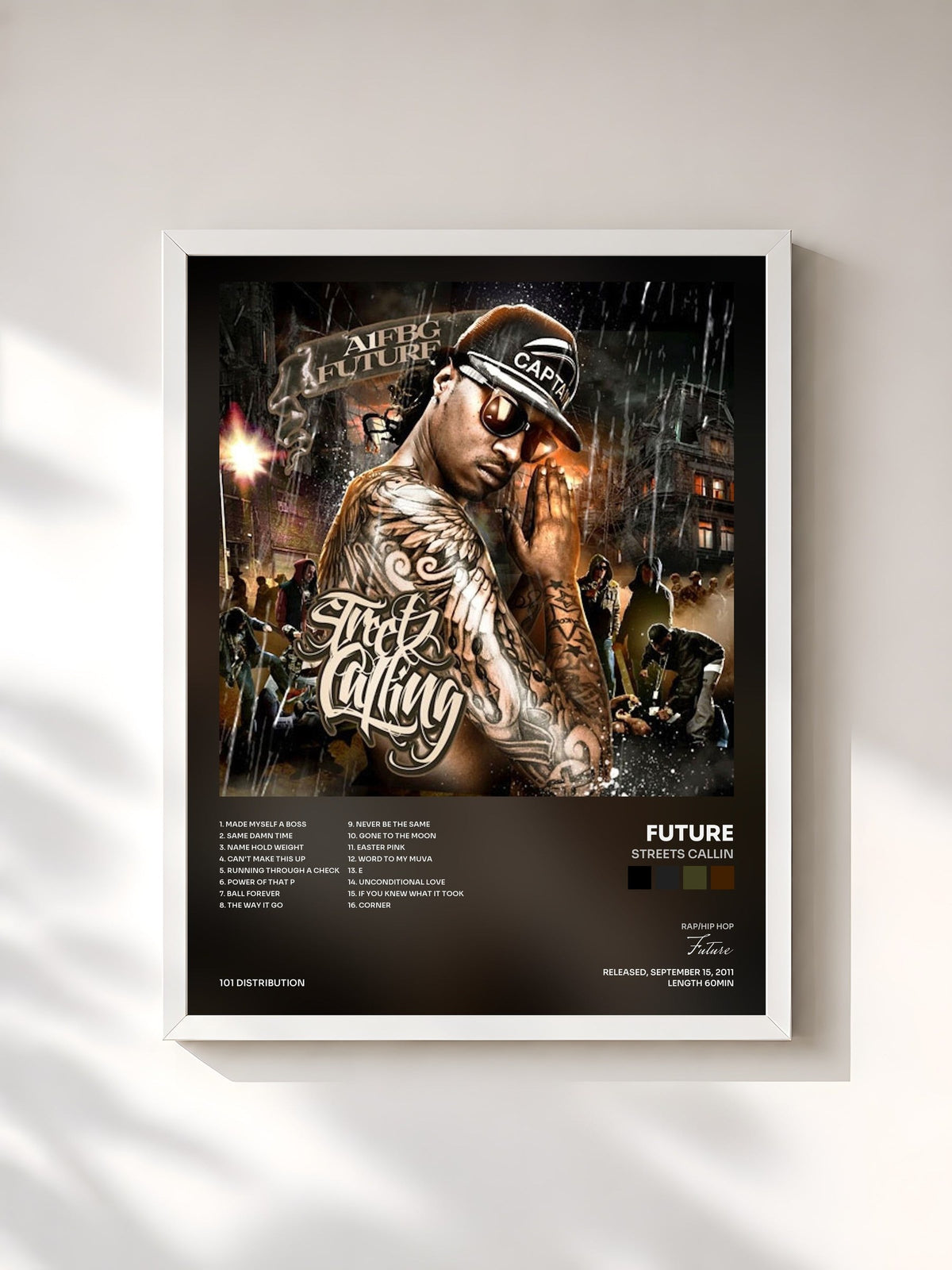 #blanc Tableau de l'album Streets Callin de Future, cadre blanc, imprimé et encadré en France