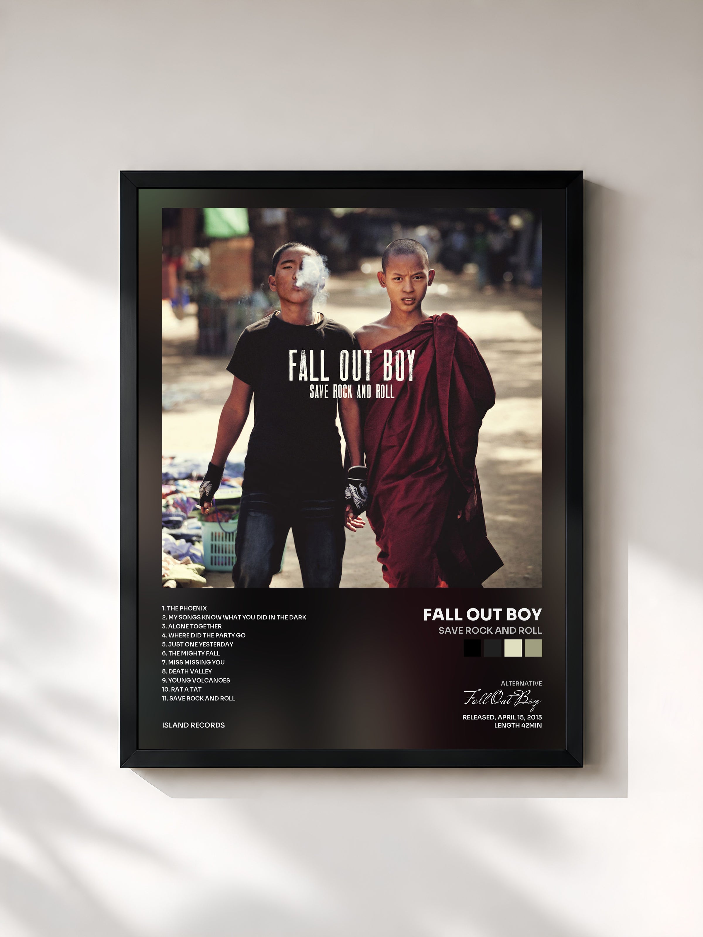 #noir Tableau de l'album Save Rock And Roll de Fall Out Boy, cadre noir, imprimé et encadré en France