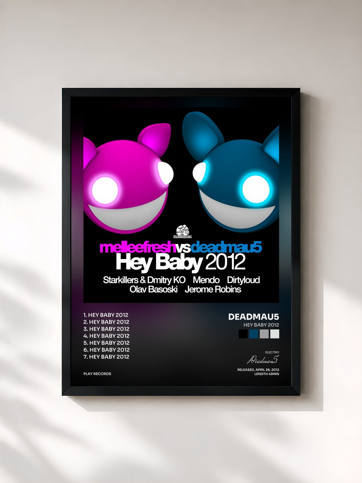 #noir Tableau de l'album Hey Baby 2012 de Deadmau5, cadre noir, imprimé et encadré en France