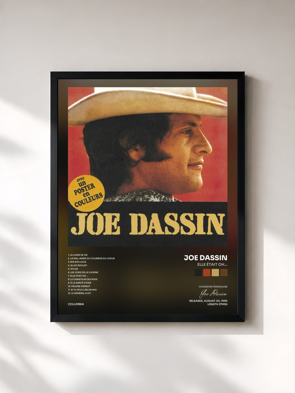 #noir Tableau de l'album Elle Était Oh... de Joe Dassin, cadre noir, imprimé et encadré en France