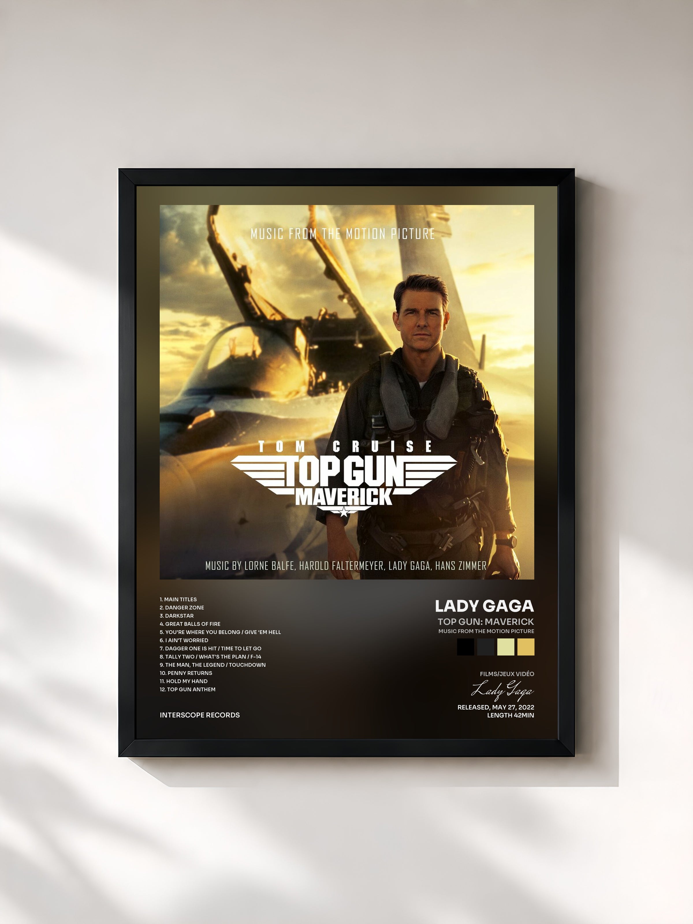 #noir Top Gun: Maverick (Music From The Motion Picture) by Lady Gaga as a framed art print, black frame, printed and framed in France