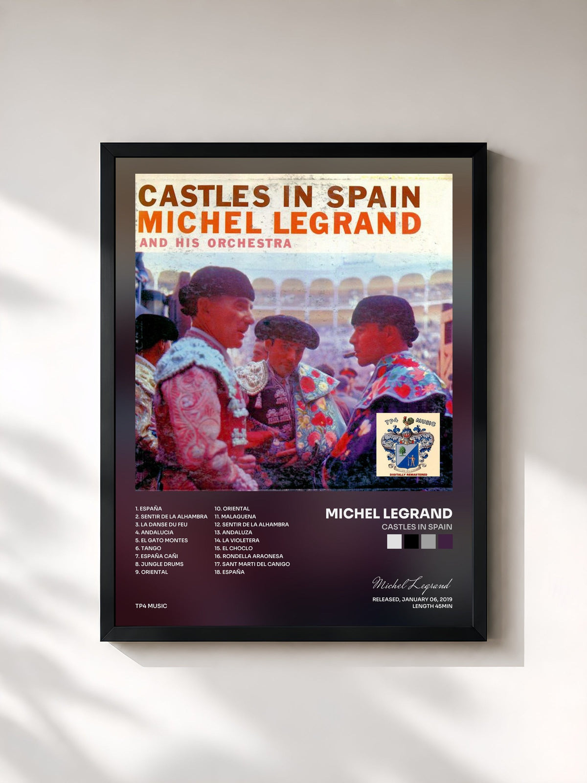 #noir Tableau de l'album Castles in Spain de Michel Legrand, cadre noir, imprimé et encadré en France