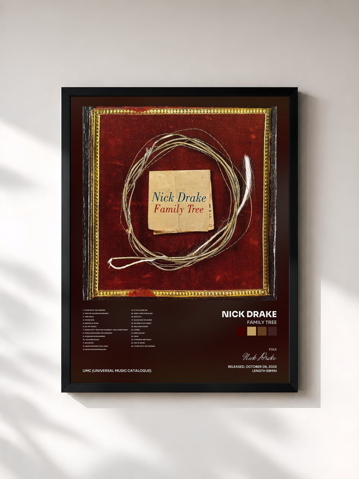 #noir Tableau de l'album Family Tree de Nick Drake, cadre noir, imprimé et encadré en France