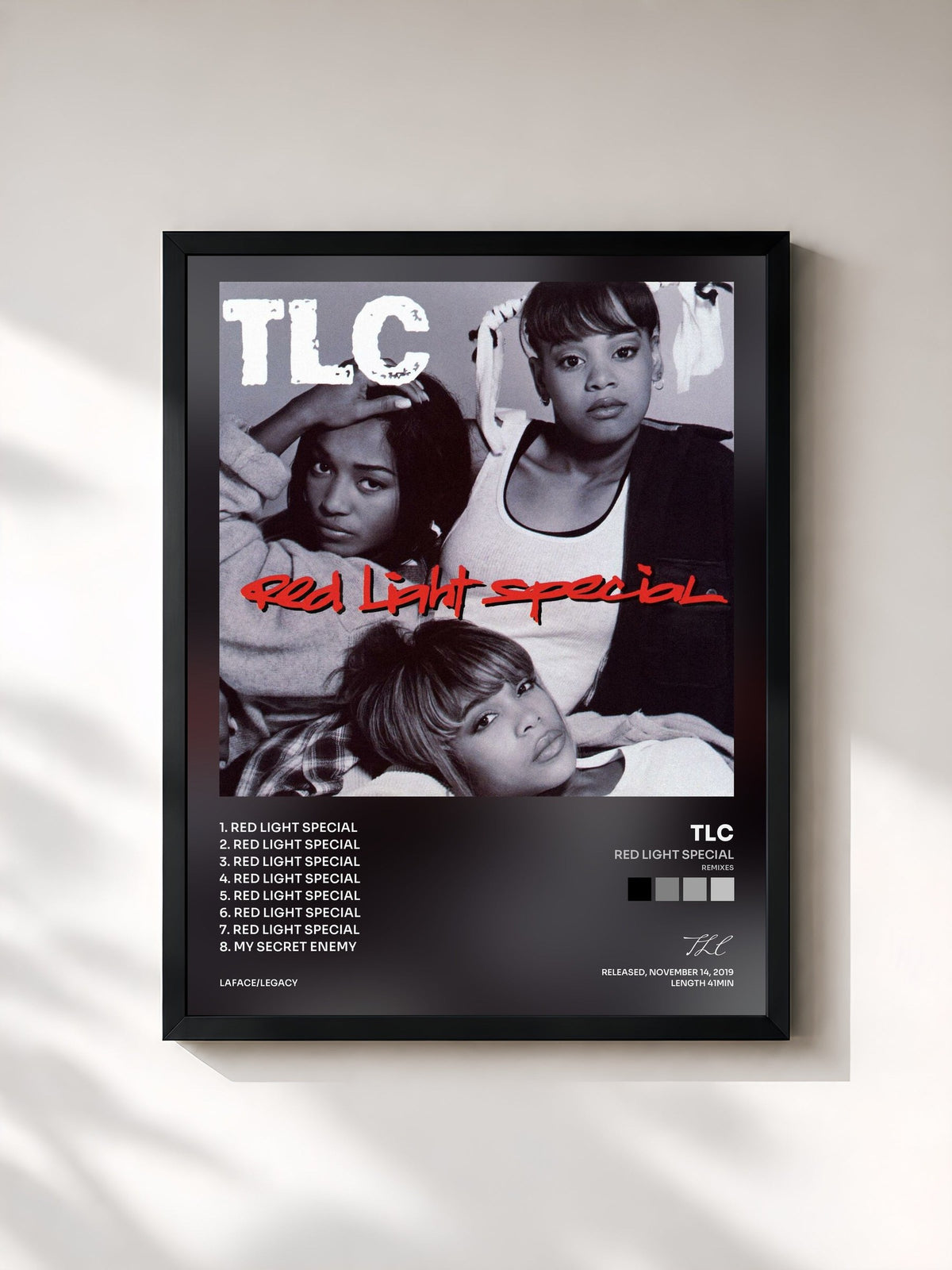 #noir Tableau de l'album Red Light Special (Remixes) de TLC, cadre noir, imprimé et encadré en France