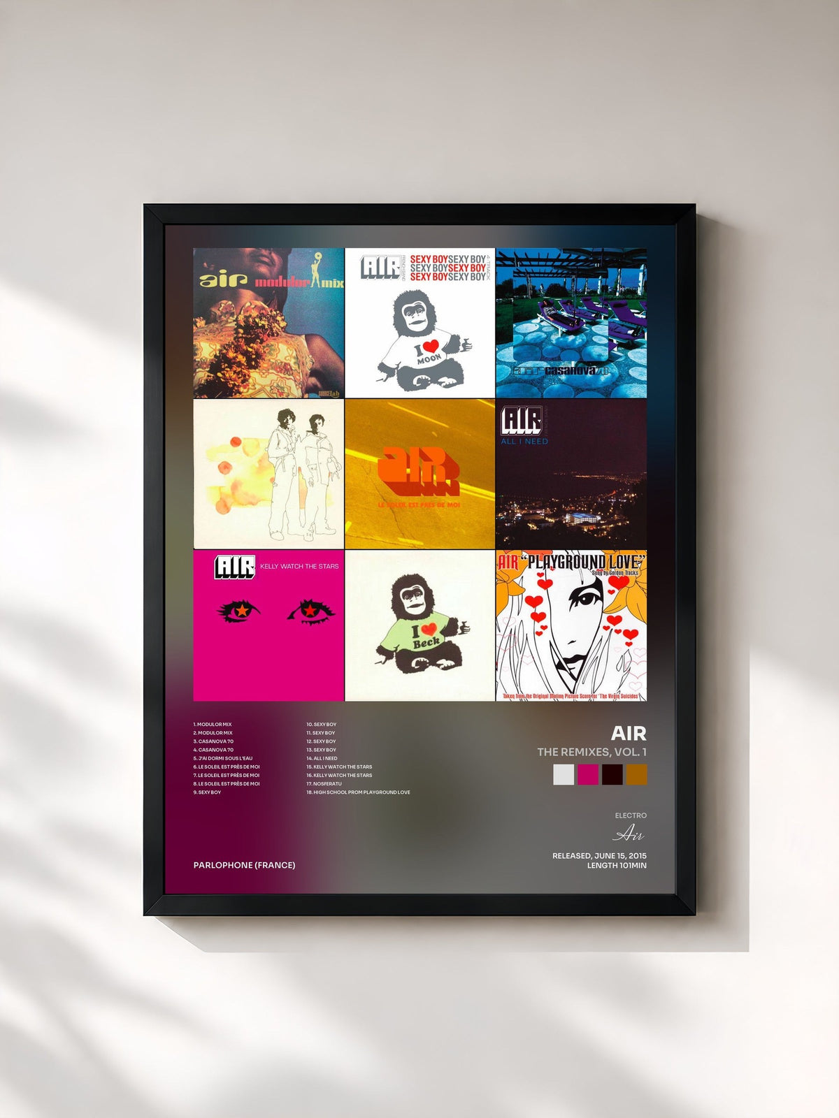 #noir Tableau de l'album The Remixes, Vol. 1 de Air, cadre noir, imprimé et encadré en France