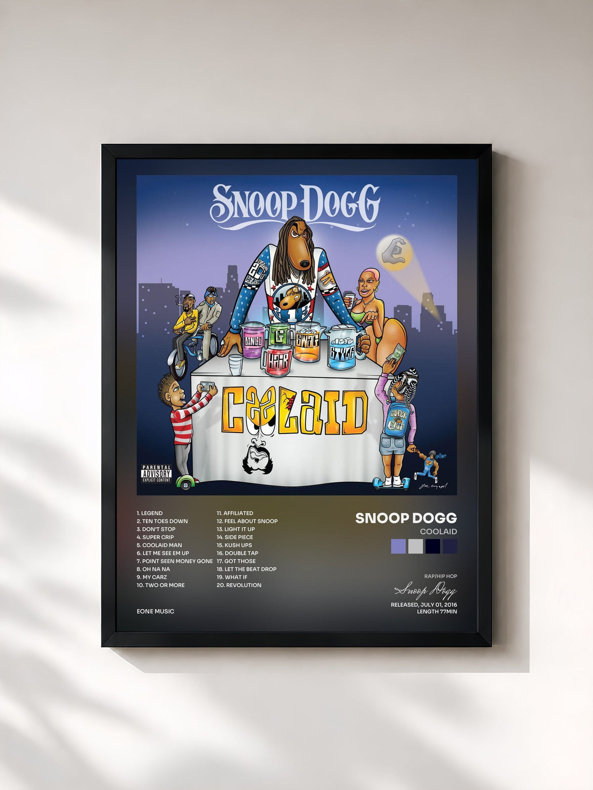 #noir Tableau de l'album COOLAID de Snoop Dogg, cadre noir, imprimé et encadré en France