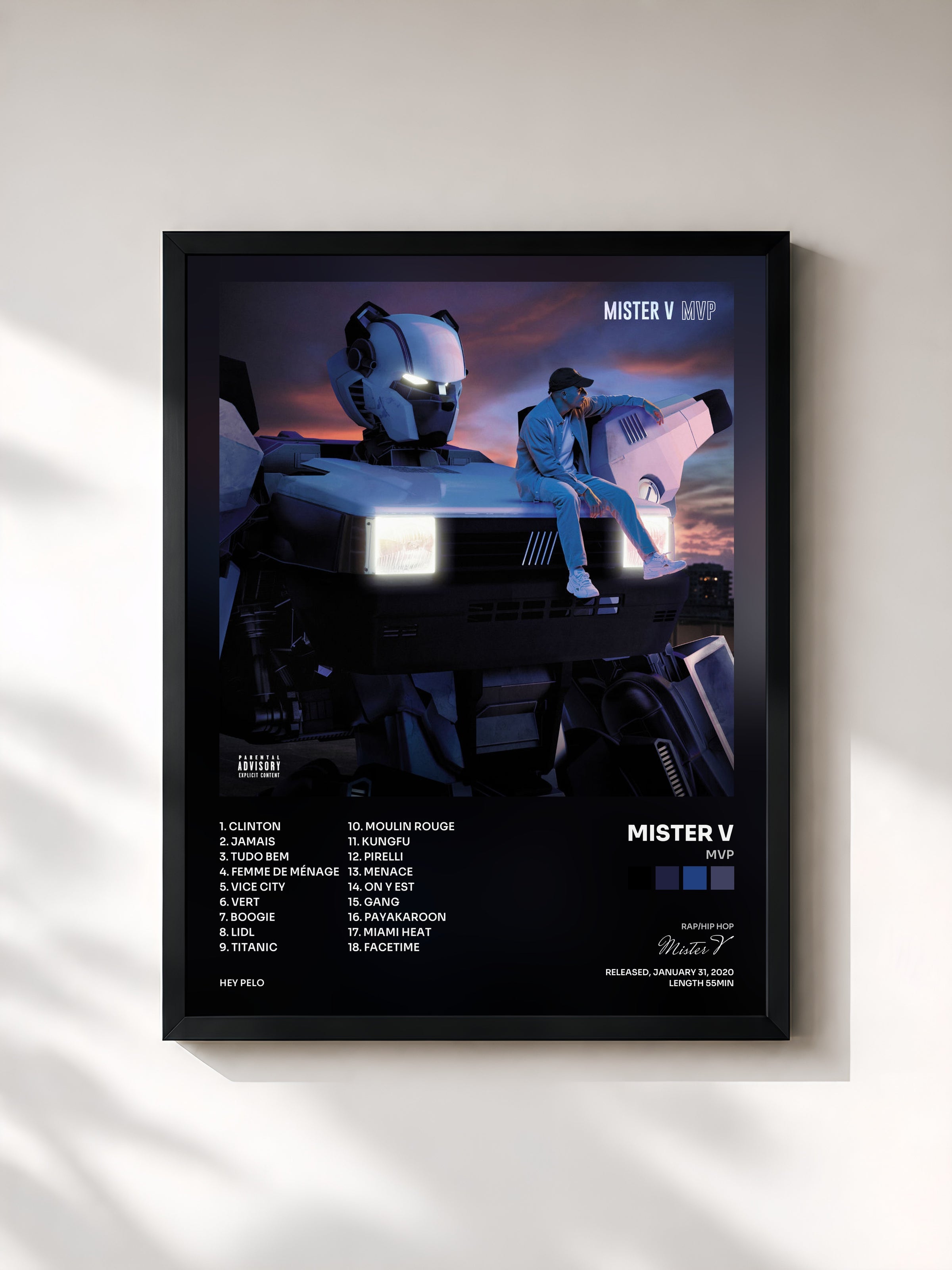 #noir Tableau de l'album MVP de Mister V, cadre noir, imprimé et encadré en France