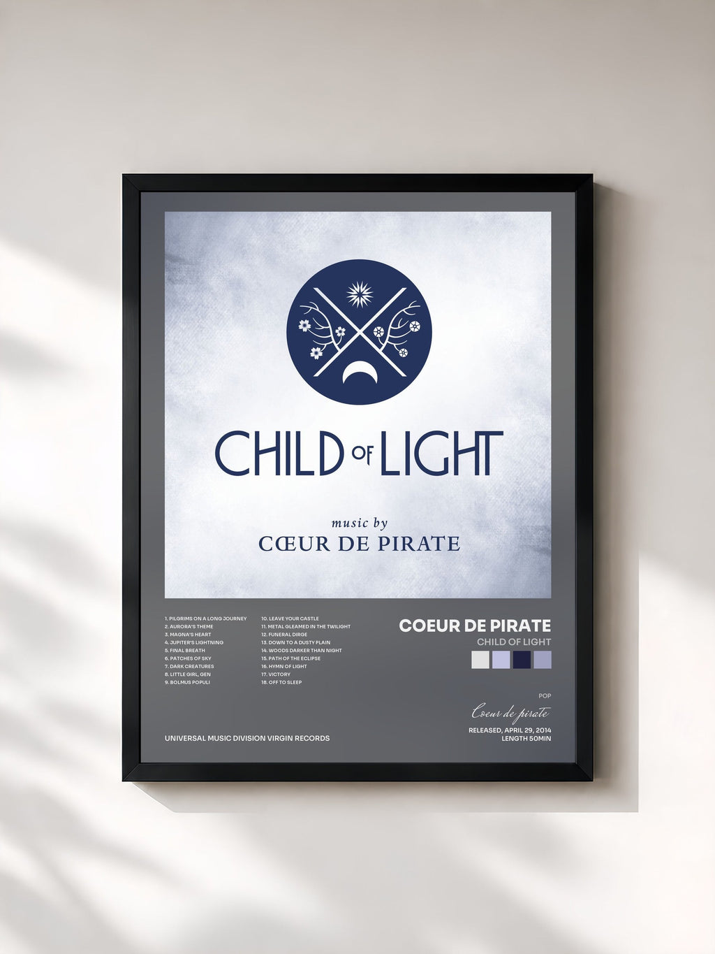 #noir Child Of Light de Coeur de pirate en lámina enmarcada, marco negro, impresa y enmarcada en Francia