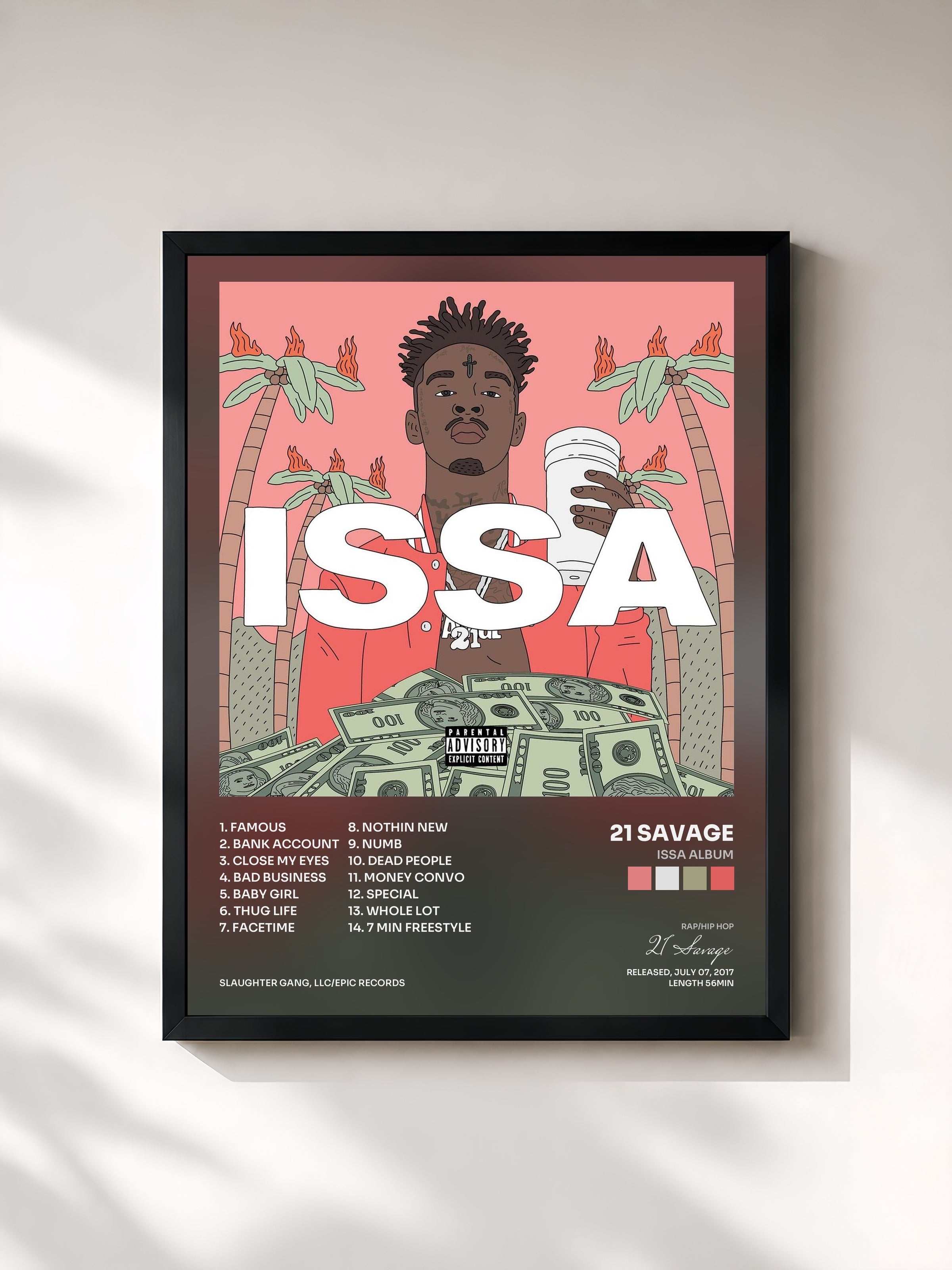 #noir Tableau de l'album Issa Album de 21 Savage, cadre noir, imprimé et encadré en France