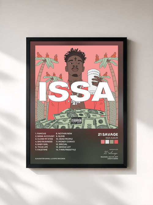 #noir Issa Album by 21 Savage as a framed art print, black frame, printed and framed in France