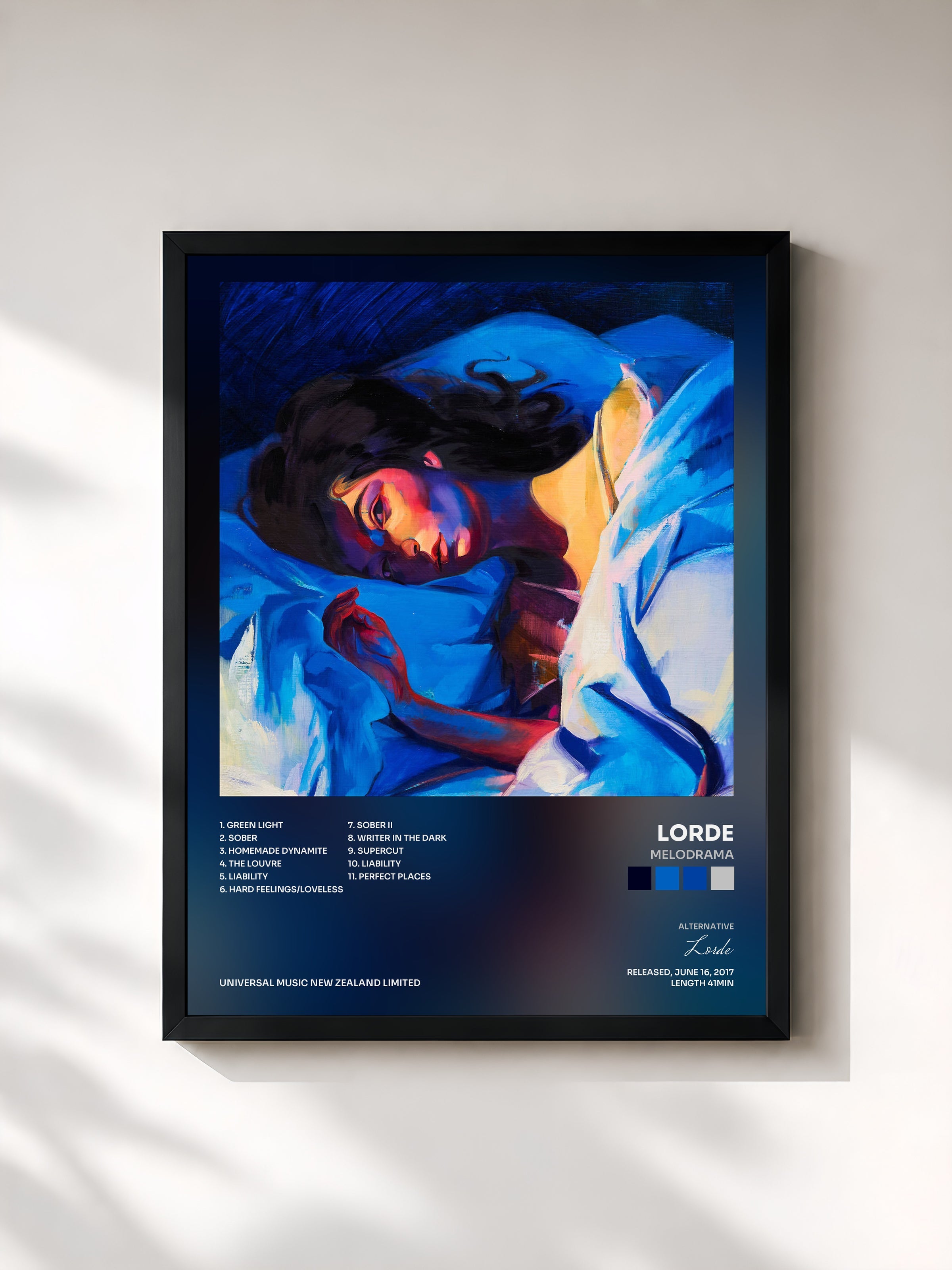 #noir Tableau de l'album Melodrama de Lorde, cadre noir, imprimé et encadré en France
