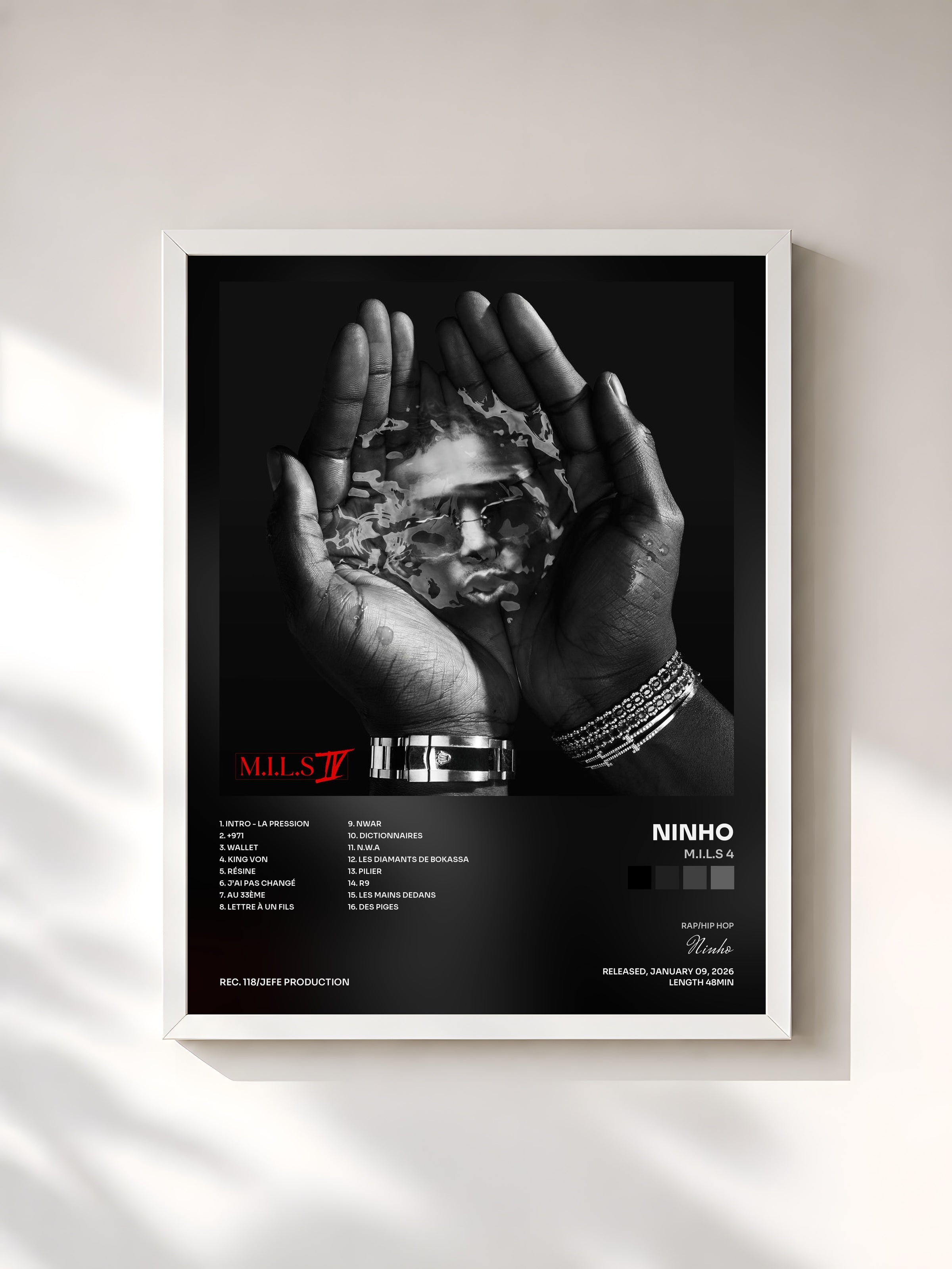 #blanc M.I.L.S 4 by Ninho as a framed art print, white frame, printed and framed in France