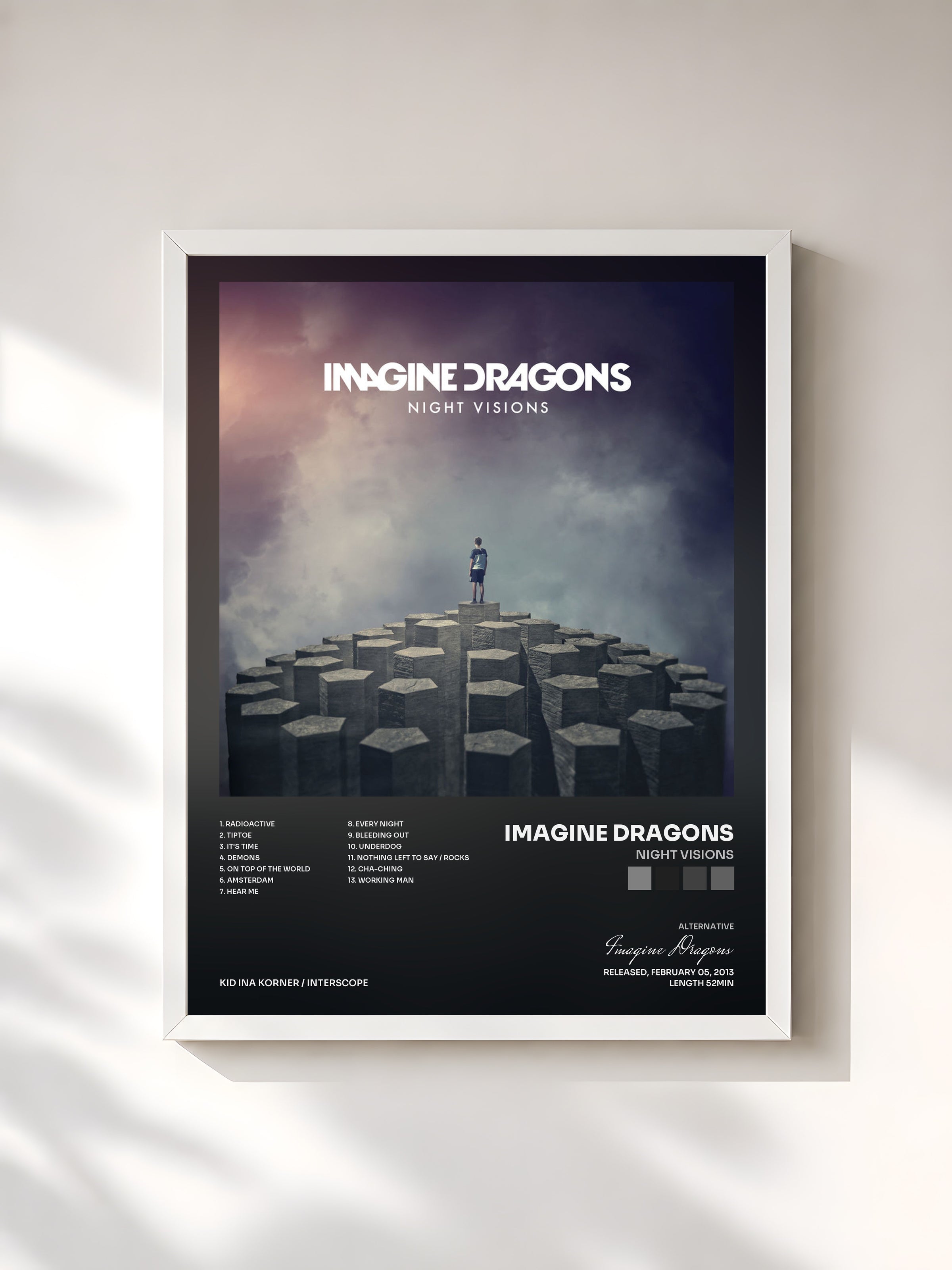 #blanc Night Visions di Imagine Dragons in stampa incorniciata, cornice bianca, stampata e incorniciata in Francia