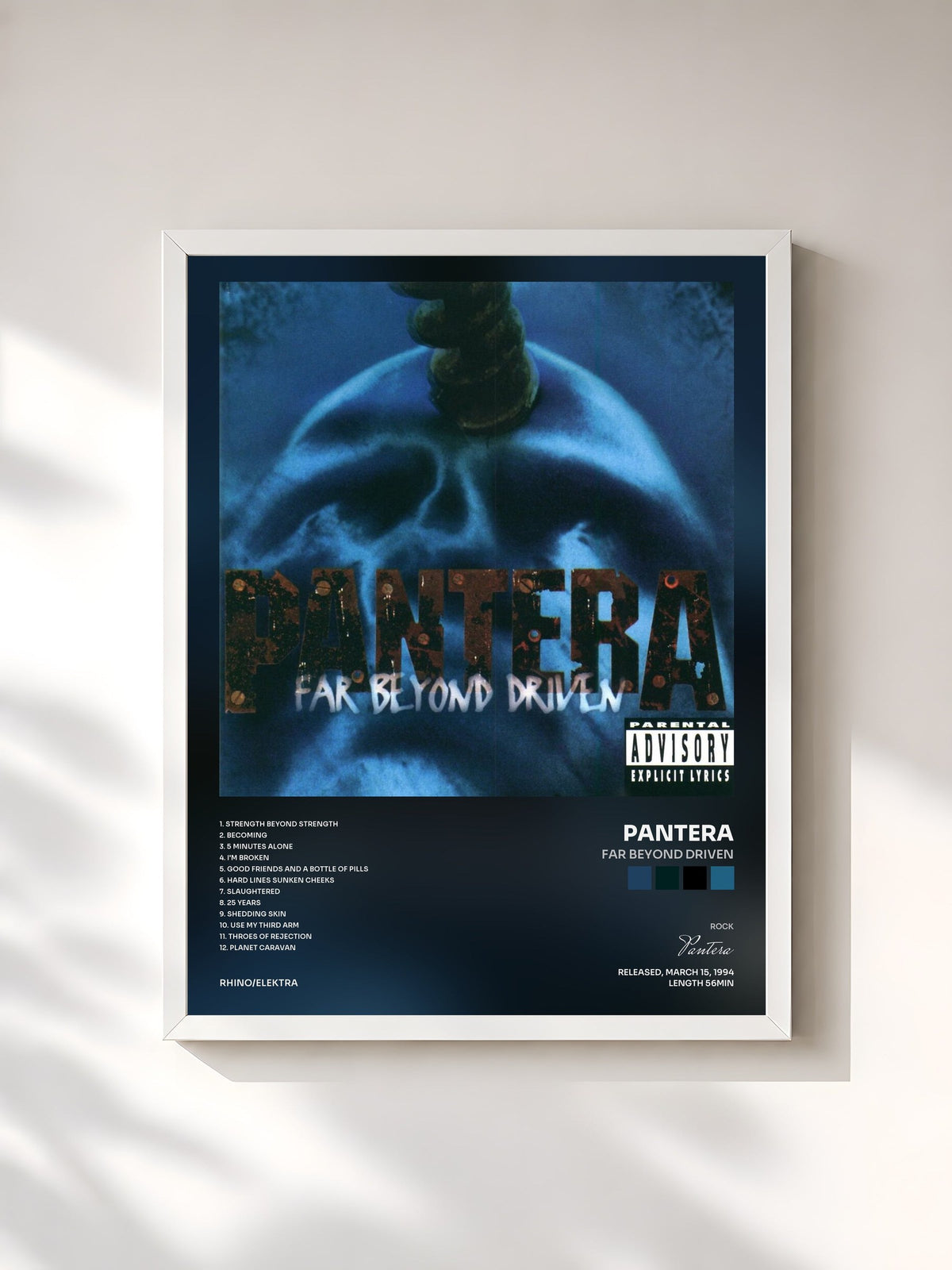 #blanc Tableau de l'album Far Beyond Driven de Pantera, cadre blanc, imprimé et encadré en France