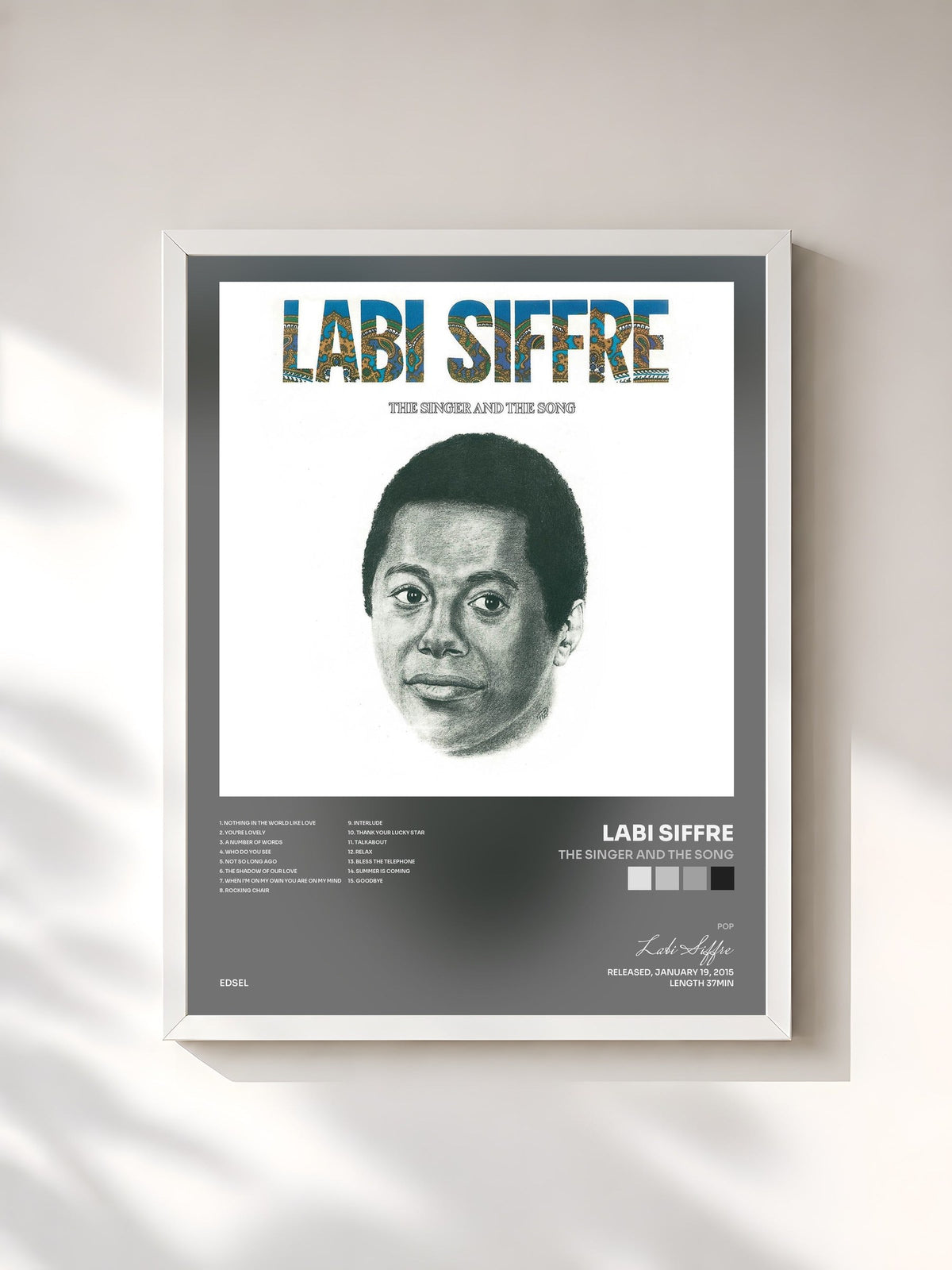 #blanc The Singer and the Song de Labi Siffre en lámina enmarcada, marco blanco, impresa y enmarcada en Francia
